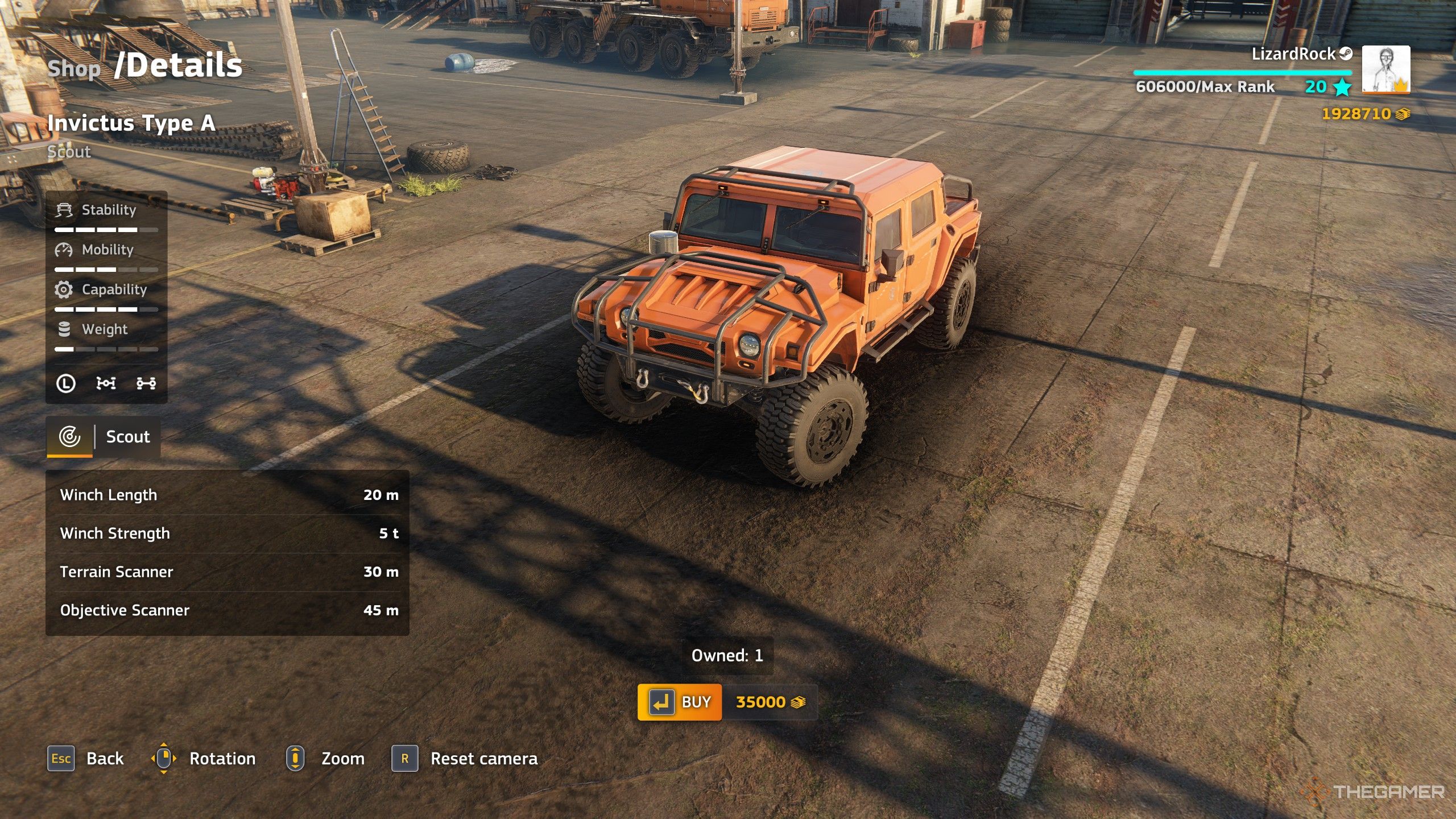 An orange Invictus Type A scout in Roadcraft.