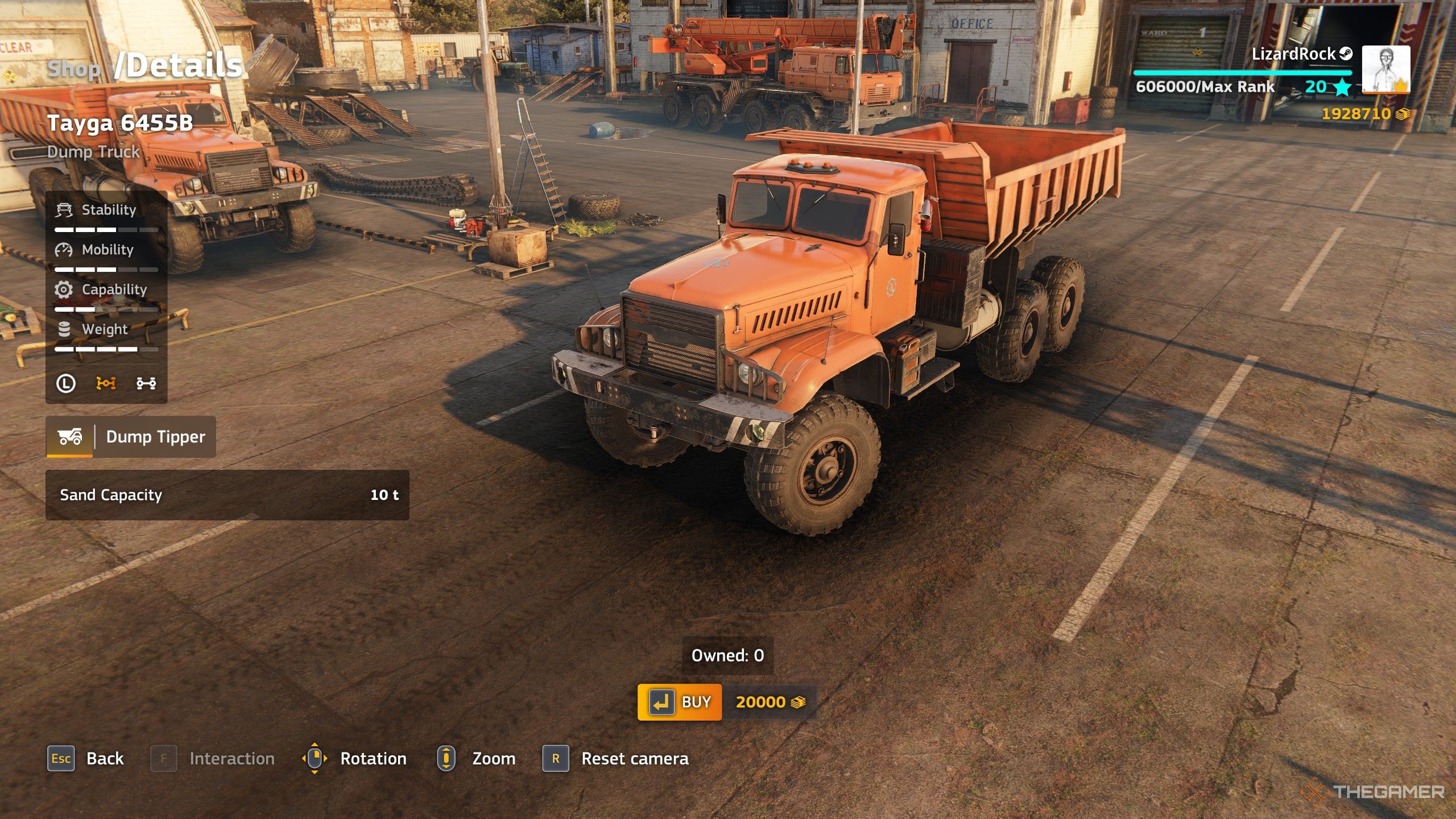 An orange Tayga 6455B dump truck in RoadCraft.