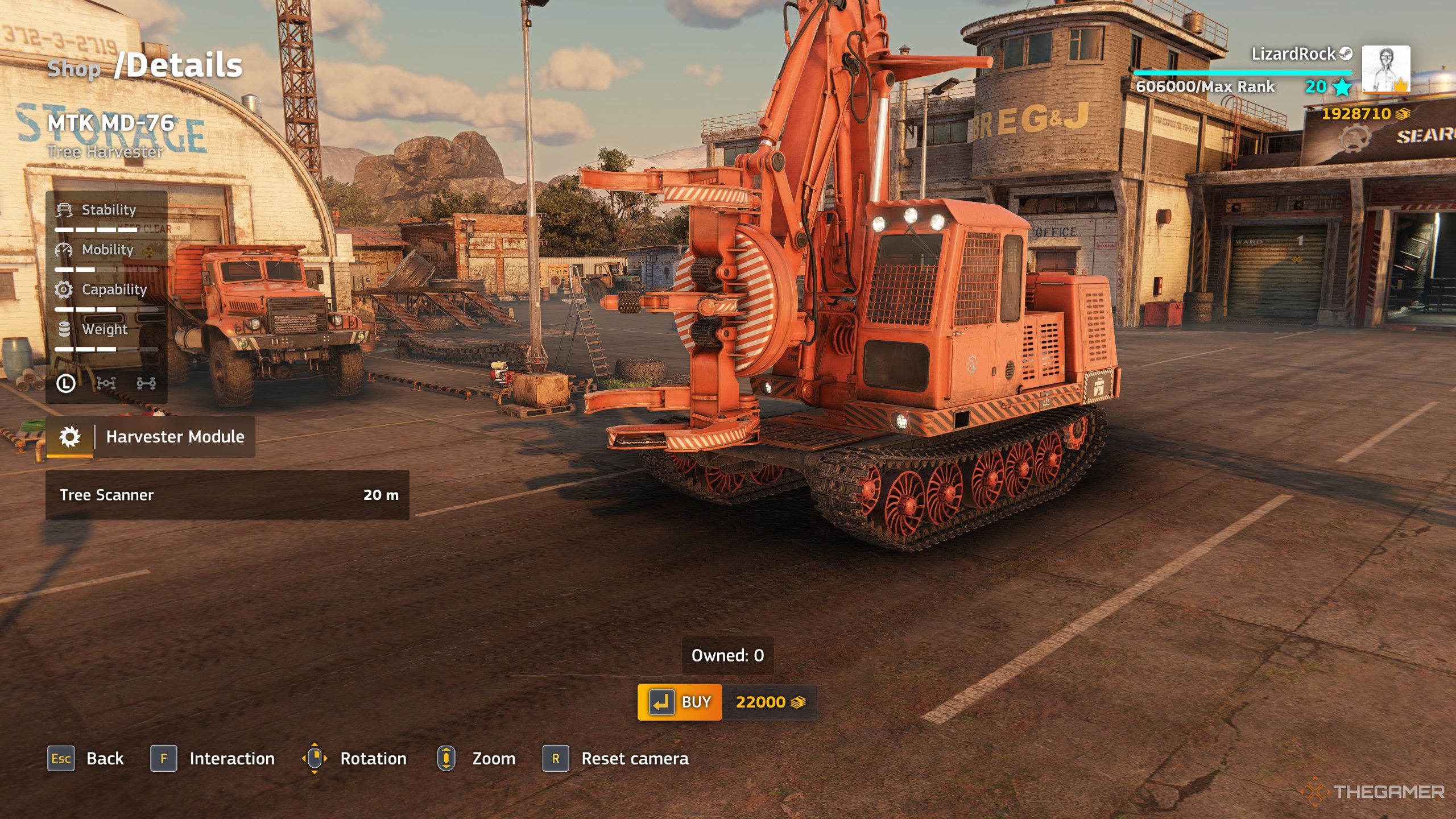 An orange MTK MD-76 tree harvester in RoadCraft.