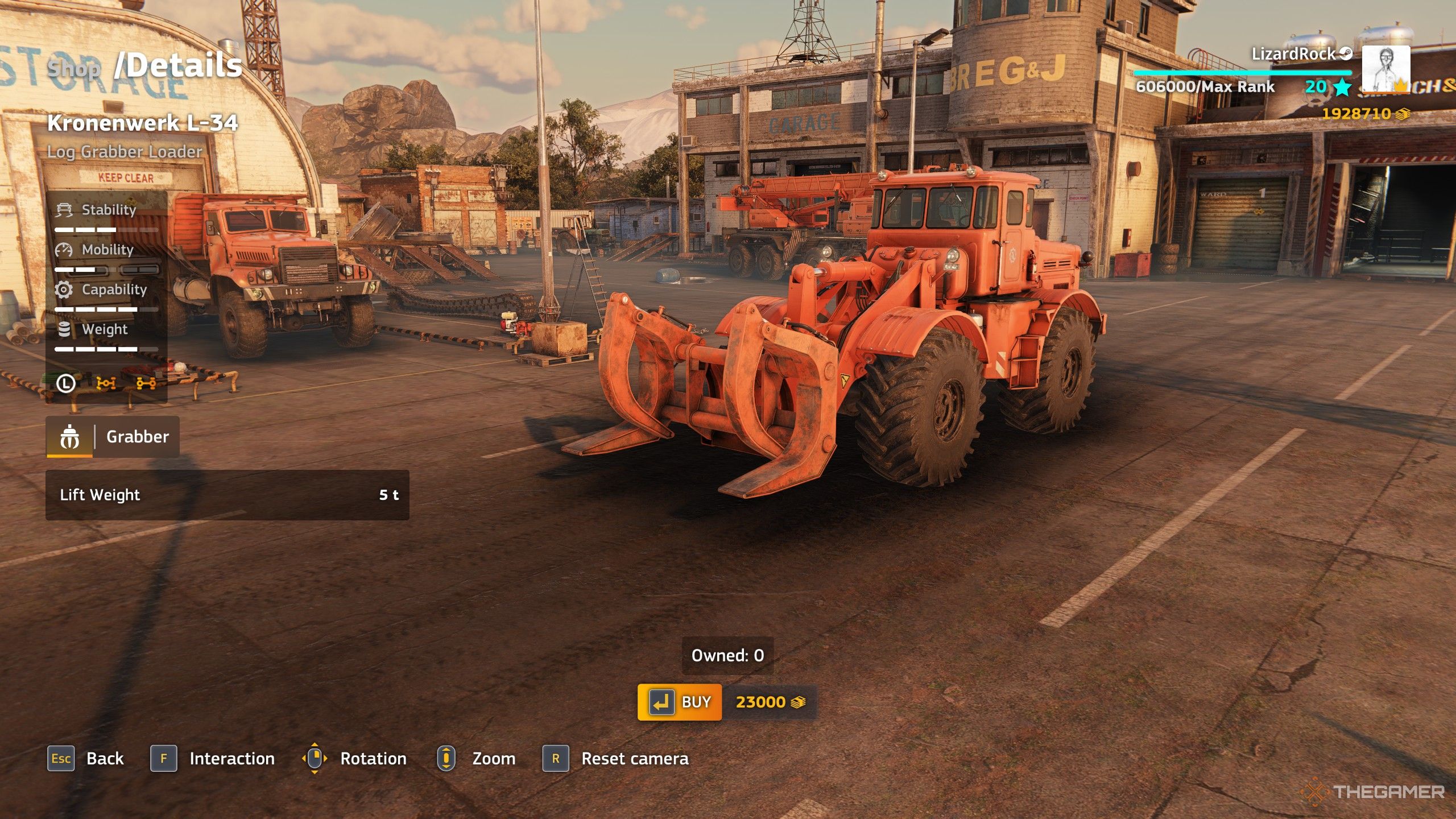 An orange Kronenwerk L-34 log grabber loader in RoadCraft.