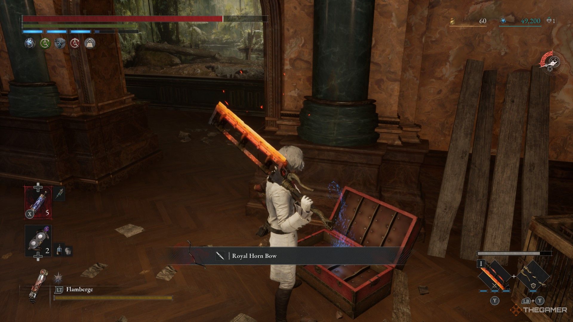 Player picks up the Royal Horn Bow from the zoo chest in Lies of P: Overture.