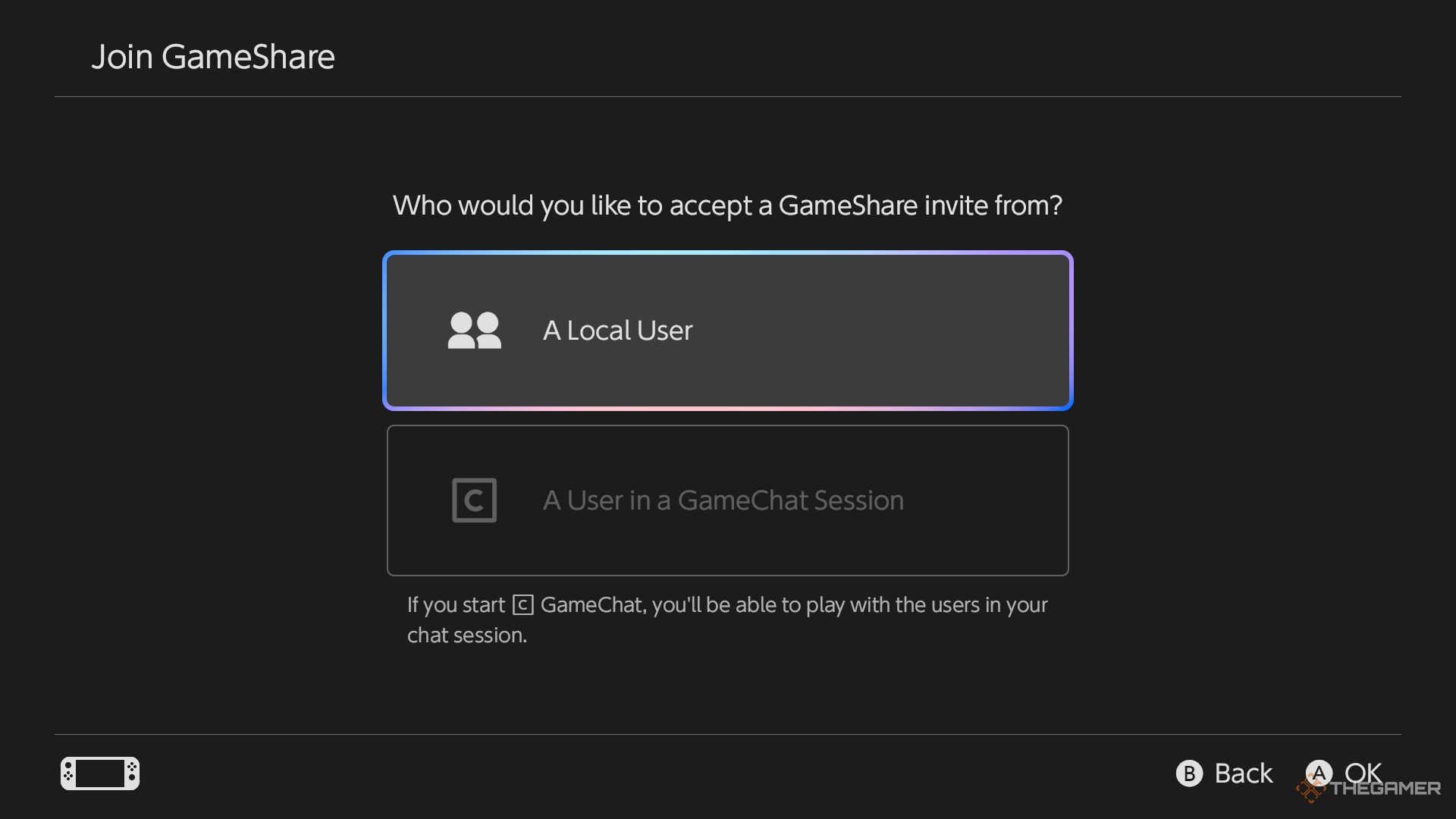 The gameshare menu in nintendo switch 2.