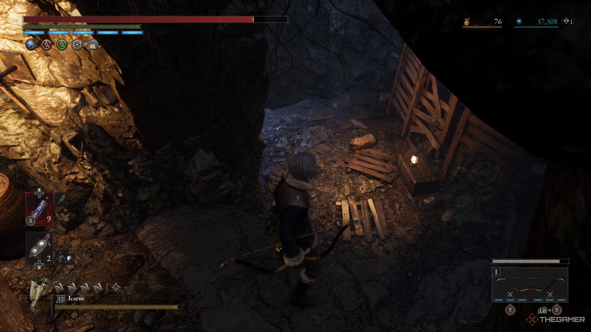 Player finds a drop-off leading to a butterfly and the crusher puppet in Lies of P: Overture.