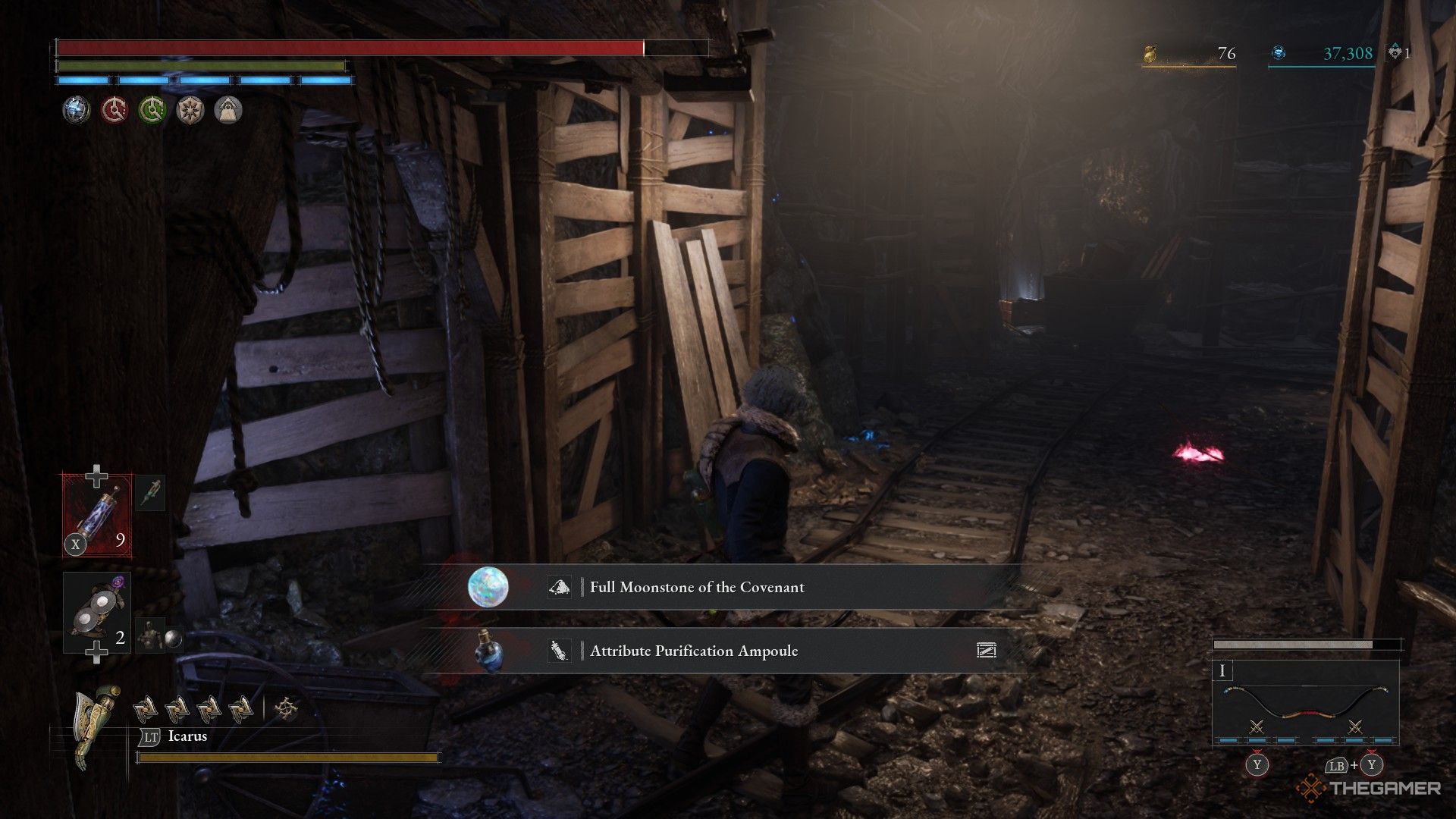 Player finds a butterfly with a Full Moonstone and a locked treasure box in the excavation site in Lies of P: Overture.