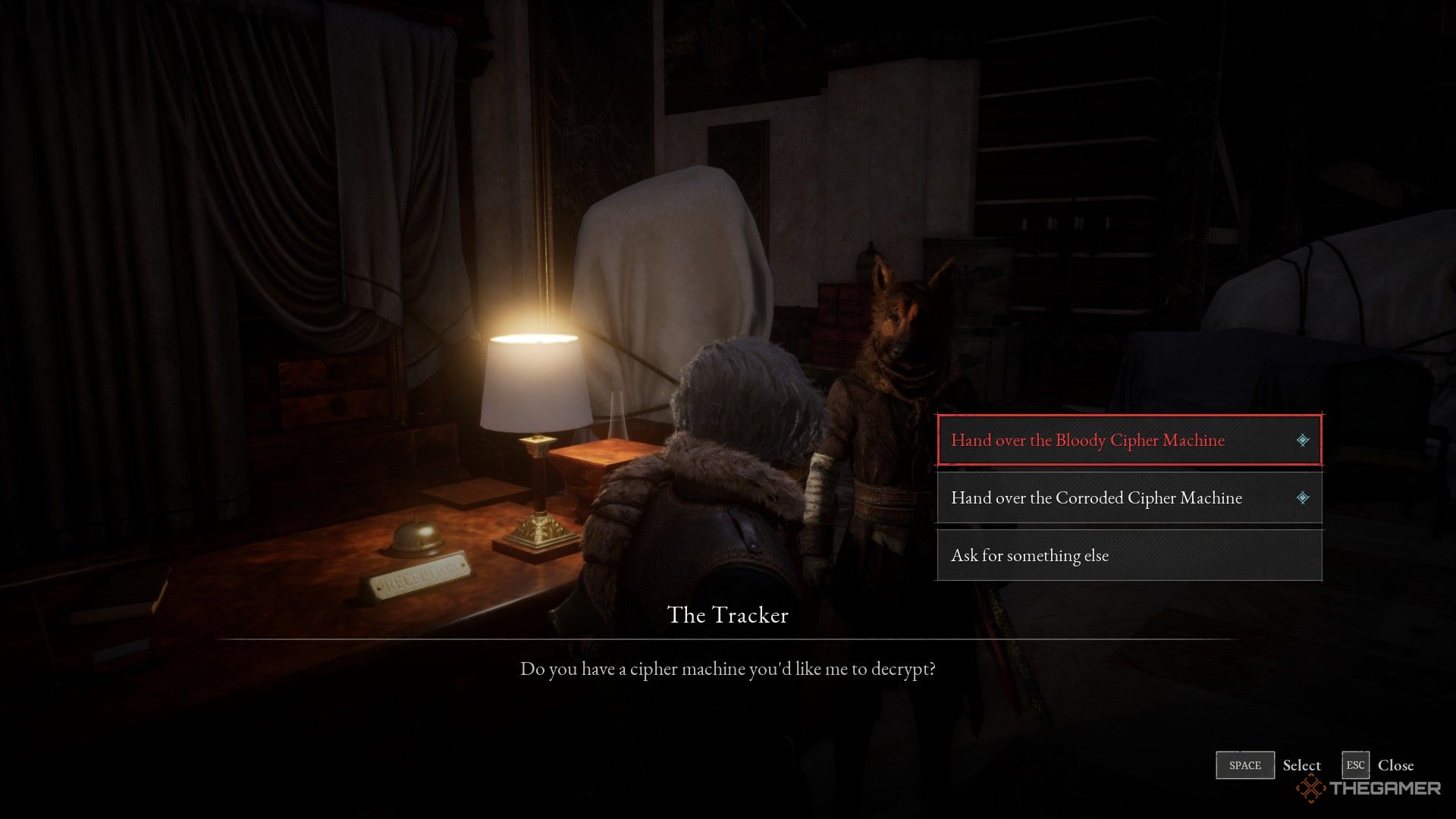 Player gives Alidoro the Bloody Cipher Machine in Lies of P: Overture.