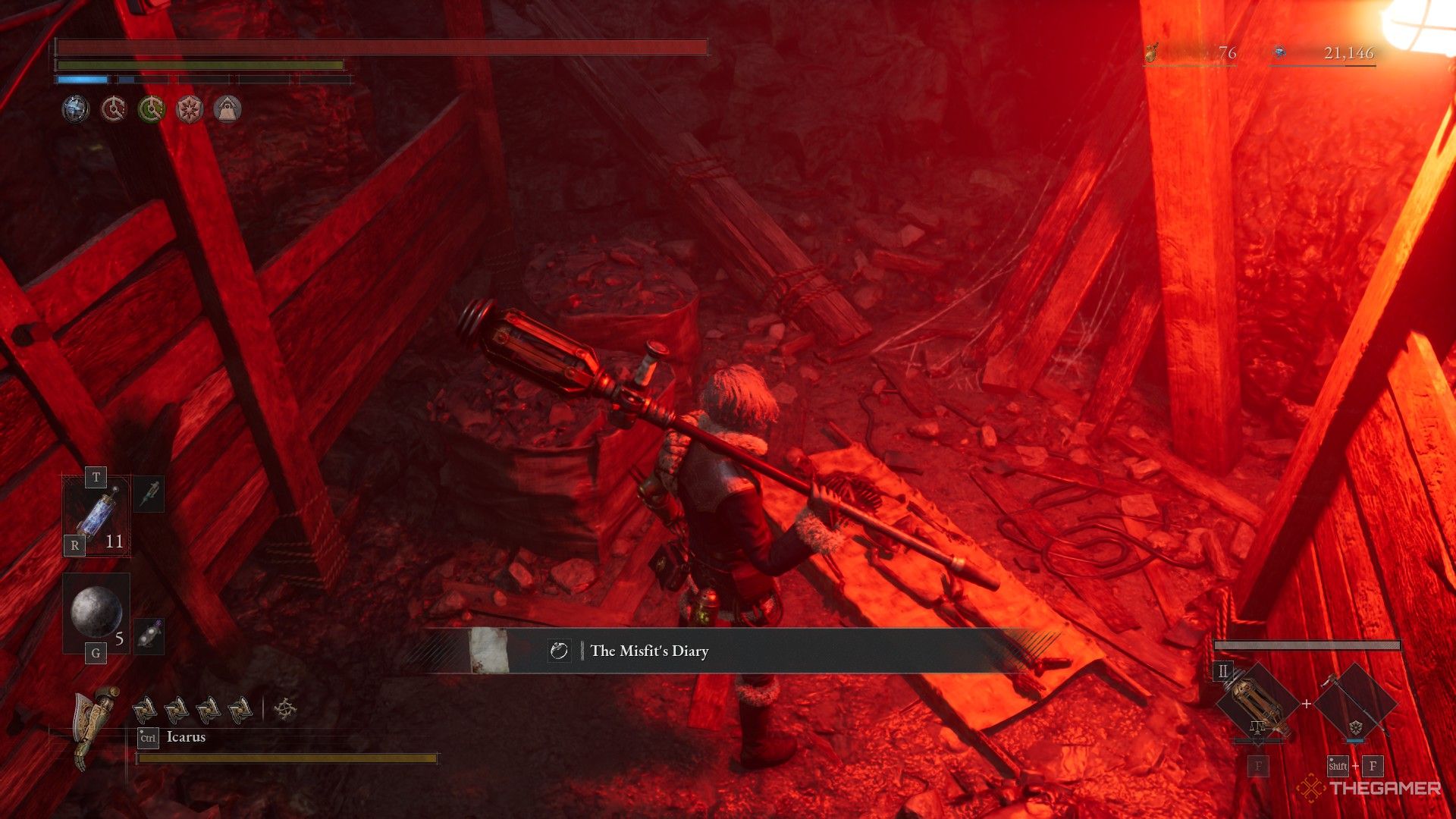 Player picks up The Misfit's Diary from a trapped miner's skeleton in Lies of P: Overture.