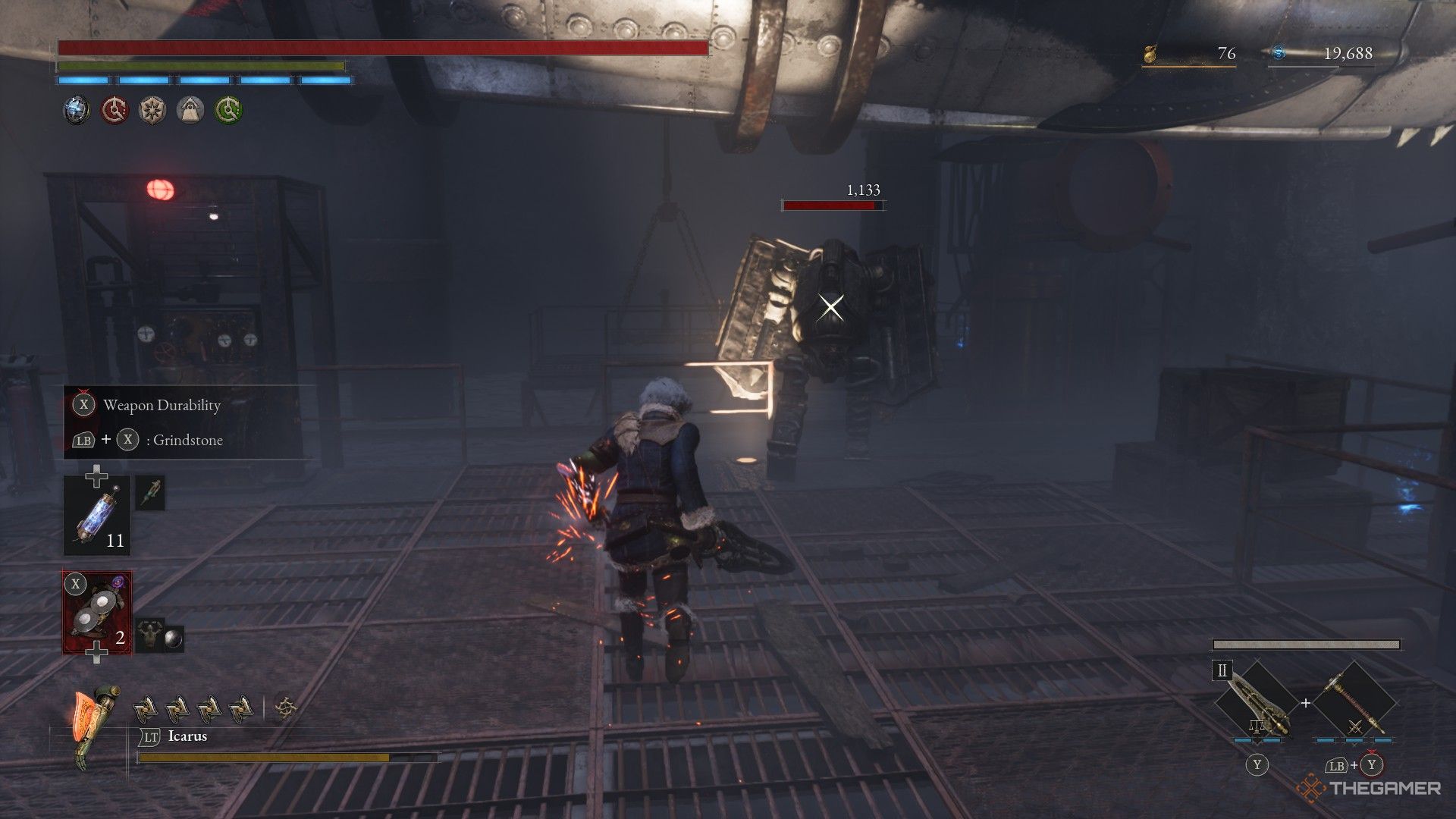 Player fights the shield puppet miniboss in Pistris Harbour in Lies of P: Overture.
