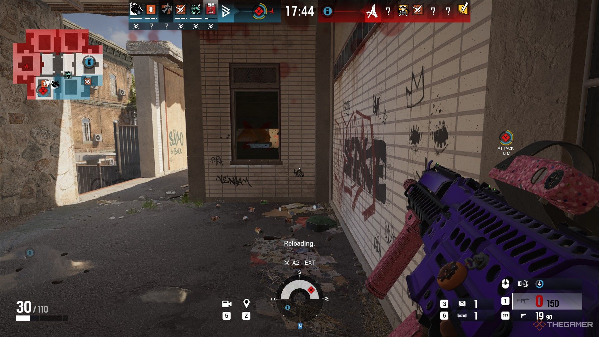 Player with a gun attacking in Rainbow Six Siege X: Dual Front mode.