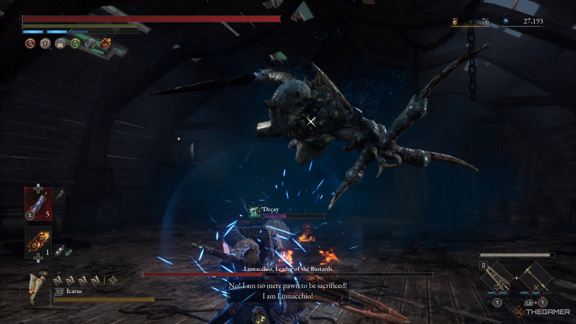 Lumacchio leaps at the player with his claws outstretched in Lies of P: Overture.