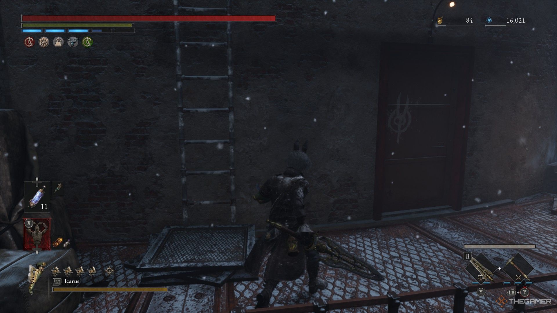 Player descends a ladder to find the Black Rabbit Hole on the Lighthouse in Lies of P: Overture.