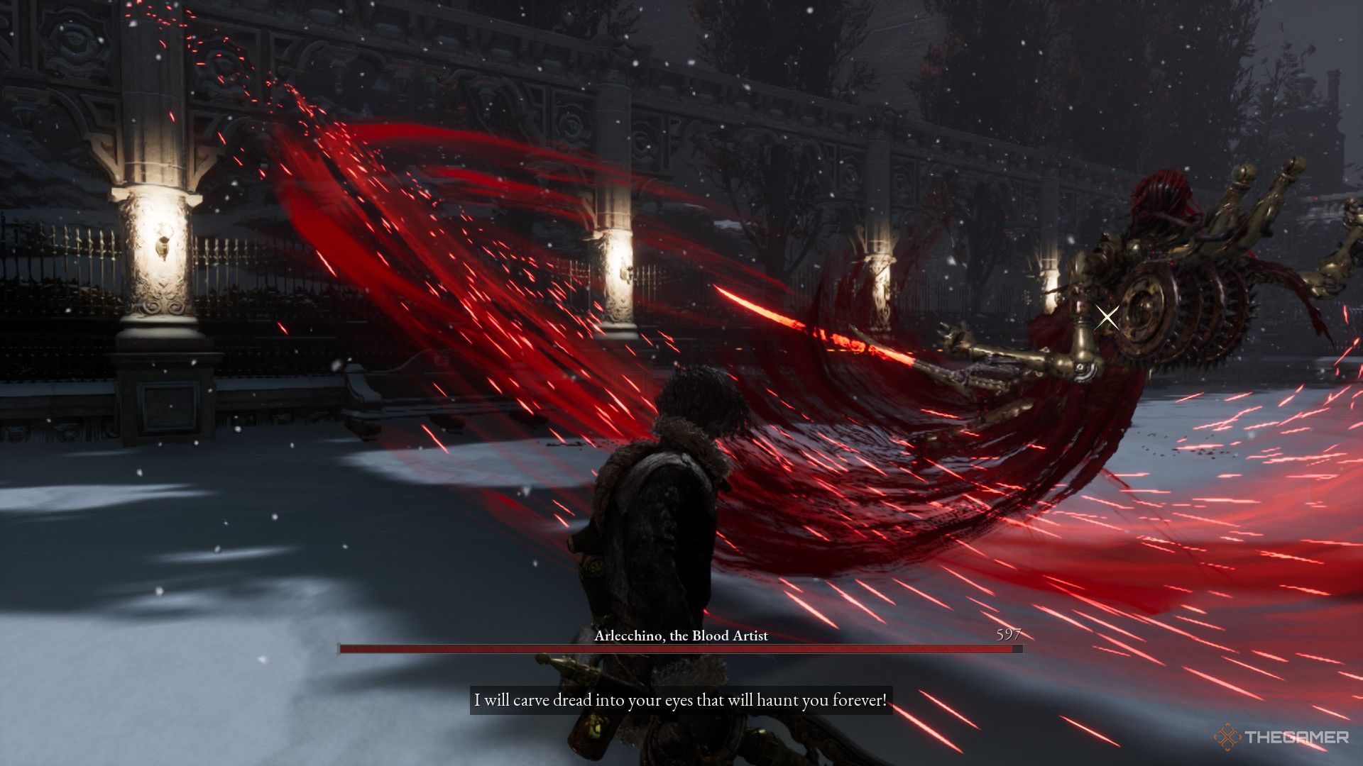 Player avoids a dangerous slash of Arlecchino's claws in Lies of P: Overture.