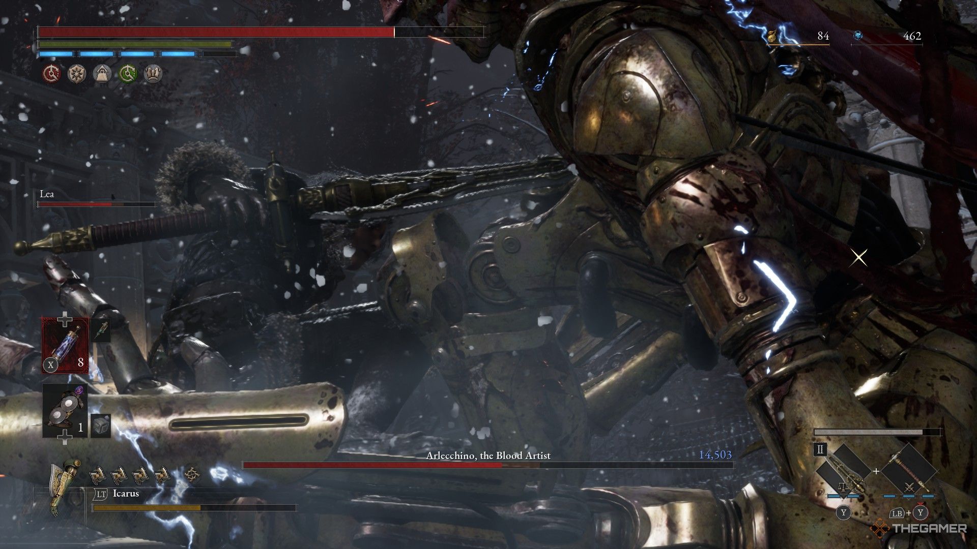 Player cirtically hits Arlecchino and stabs him in the chest in Lies of P: Overture.