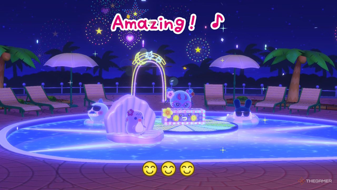 The nighttime pool shop in Tamagotchi Plaza.