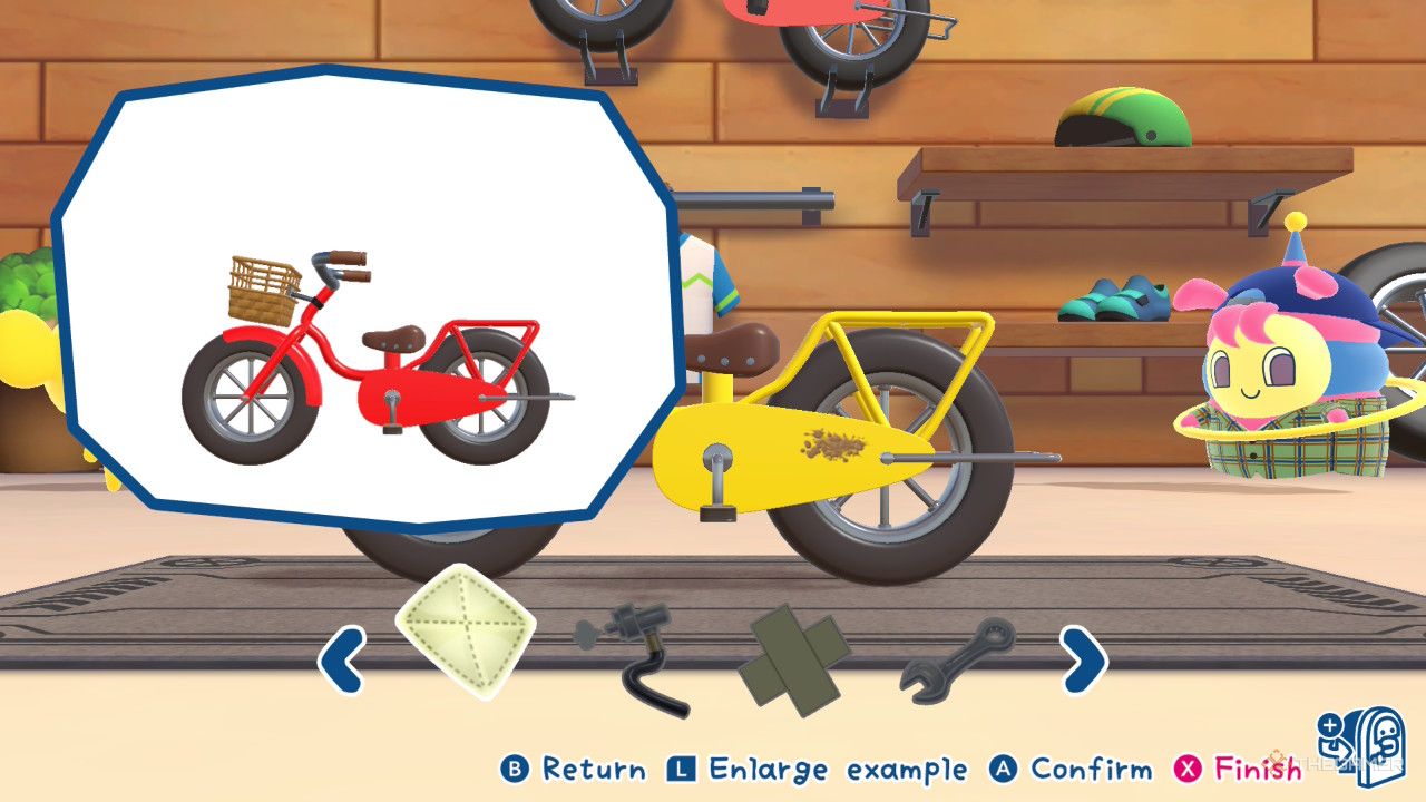 Working on a bicycle in Tamagotchi Plaza.