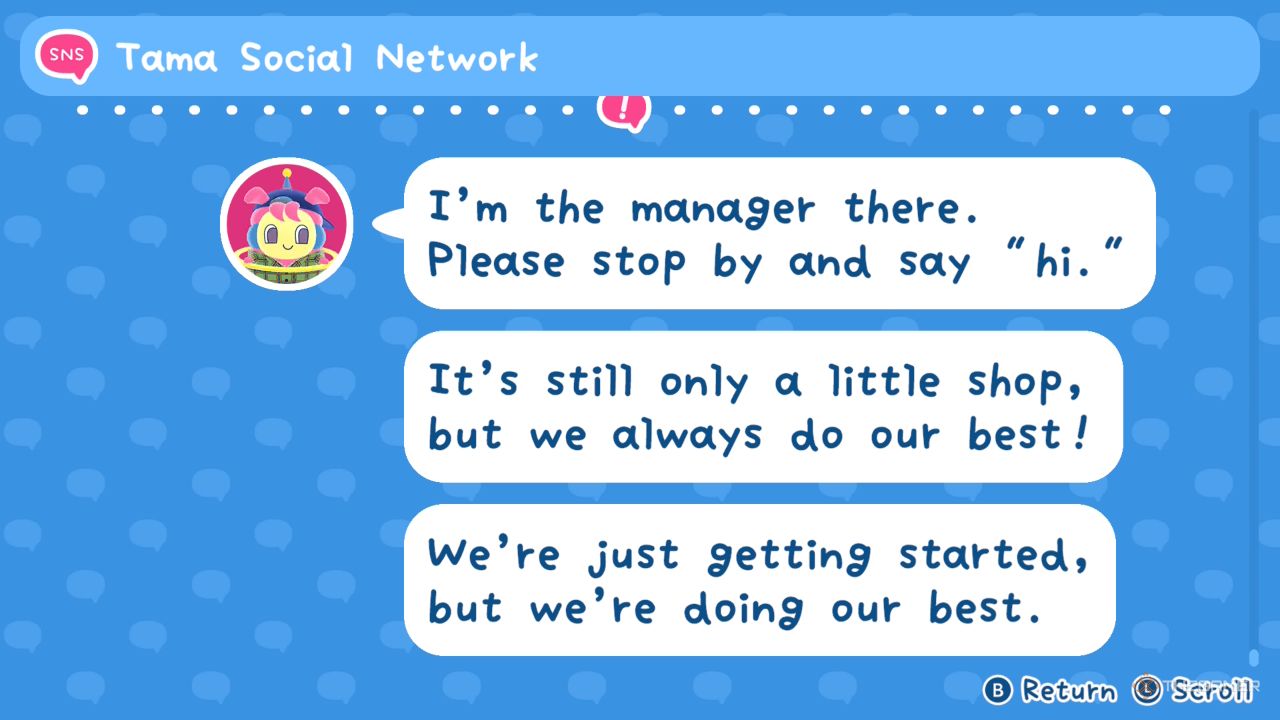 The Tama Social Network screen in Tamagotchi Plaza.