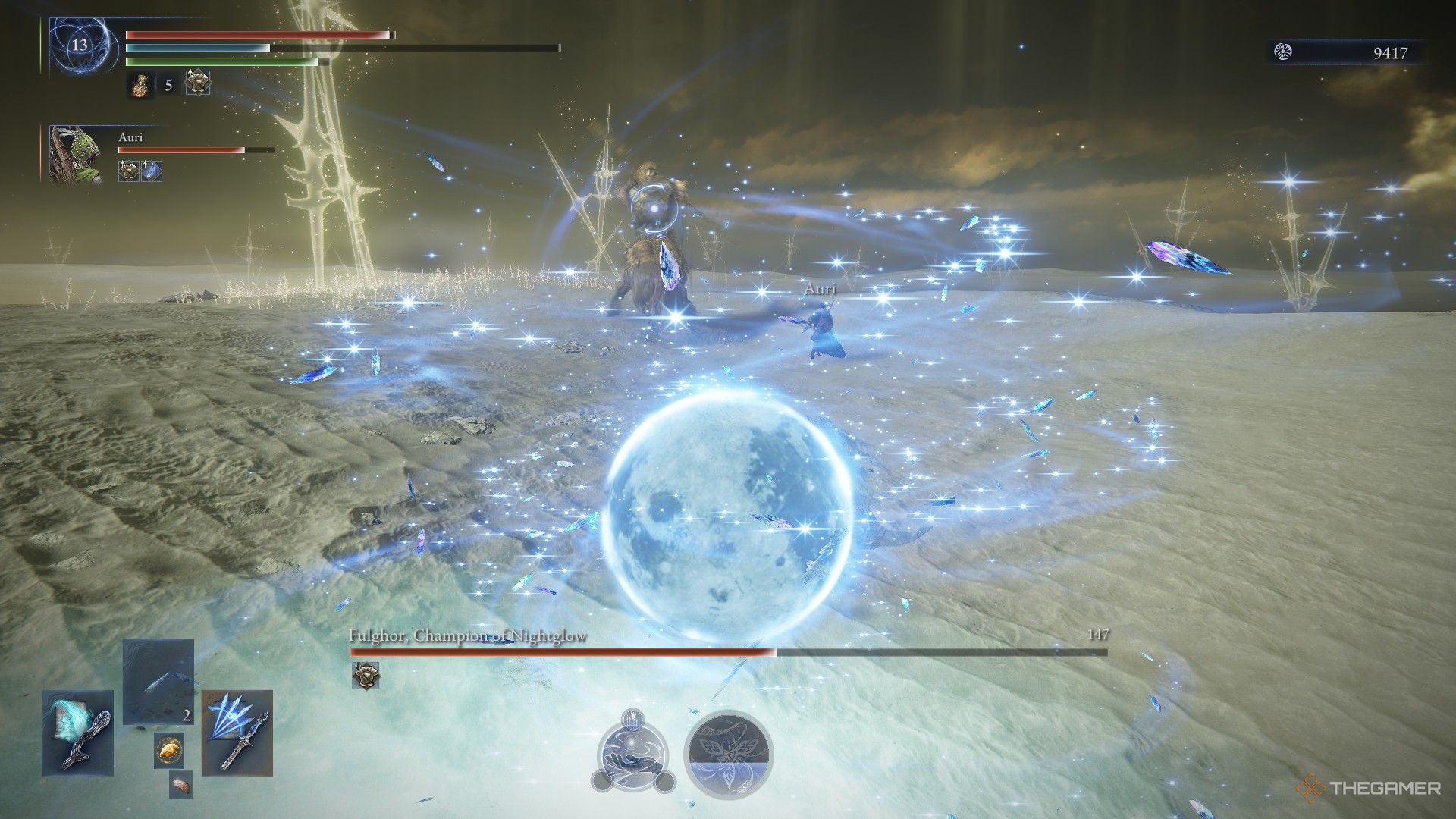 Recluse uses Ranni's Moon on Everdark Darkdrift Knight in Elden Ring Nightreign.