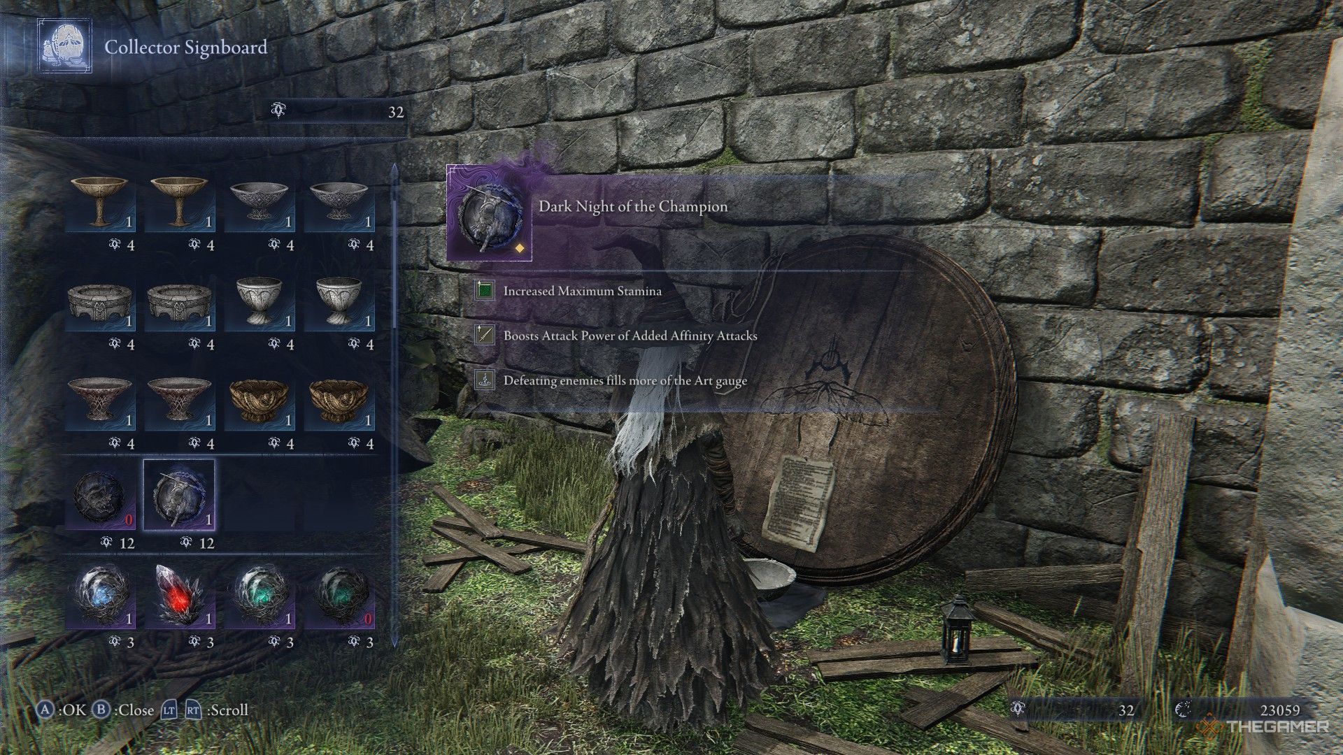 Recluse looks at the new relic from Darkdrift Knight's Everdark Sovereign fight in Elden Ring Nightreign.