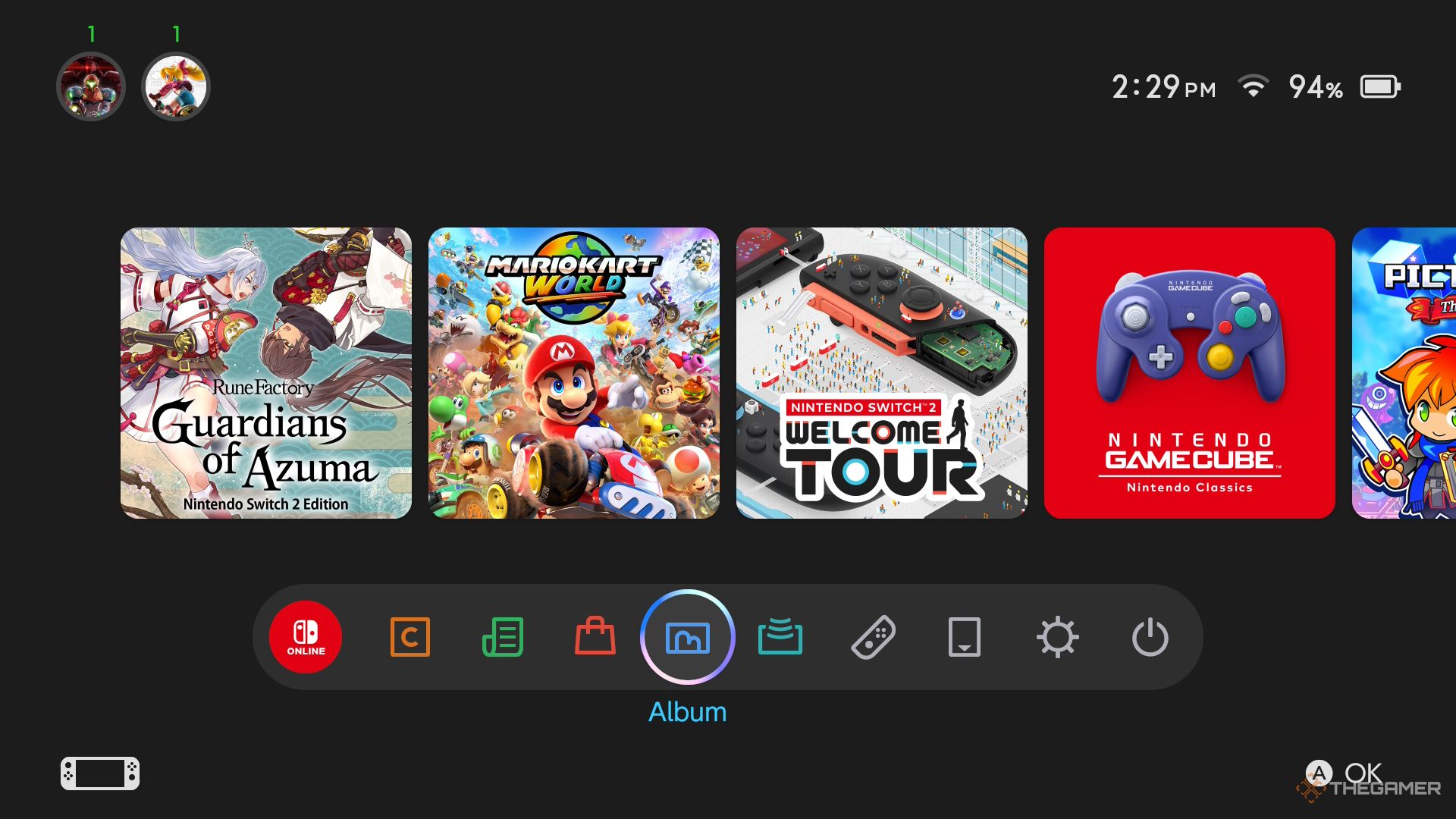 Selecting the Album icon on the Nintendo Switch 2 menu.