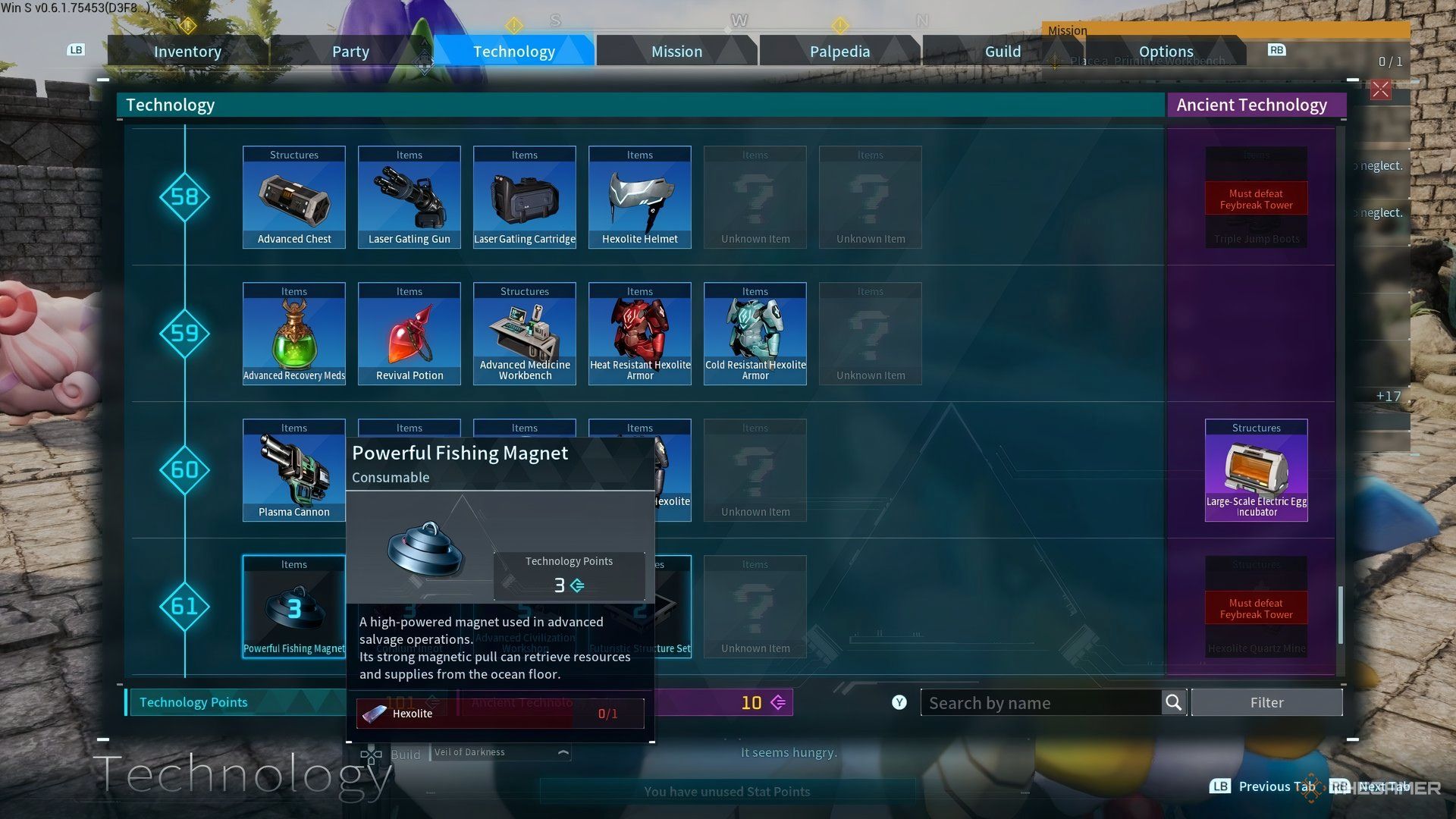 Powerful Fishing Magnet from the Technology menu in Palworld.