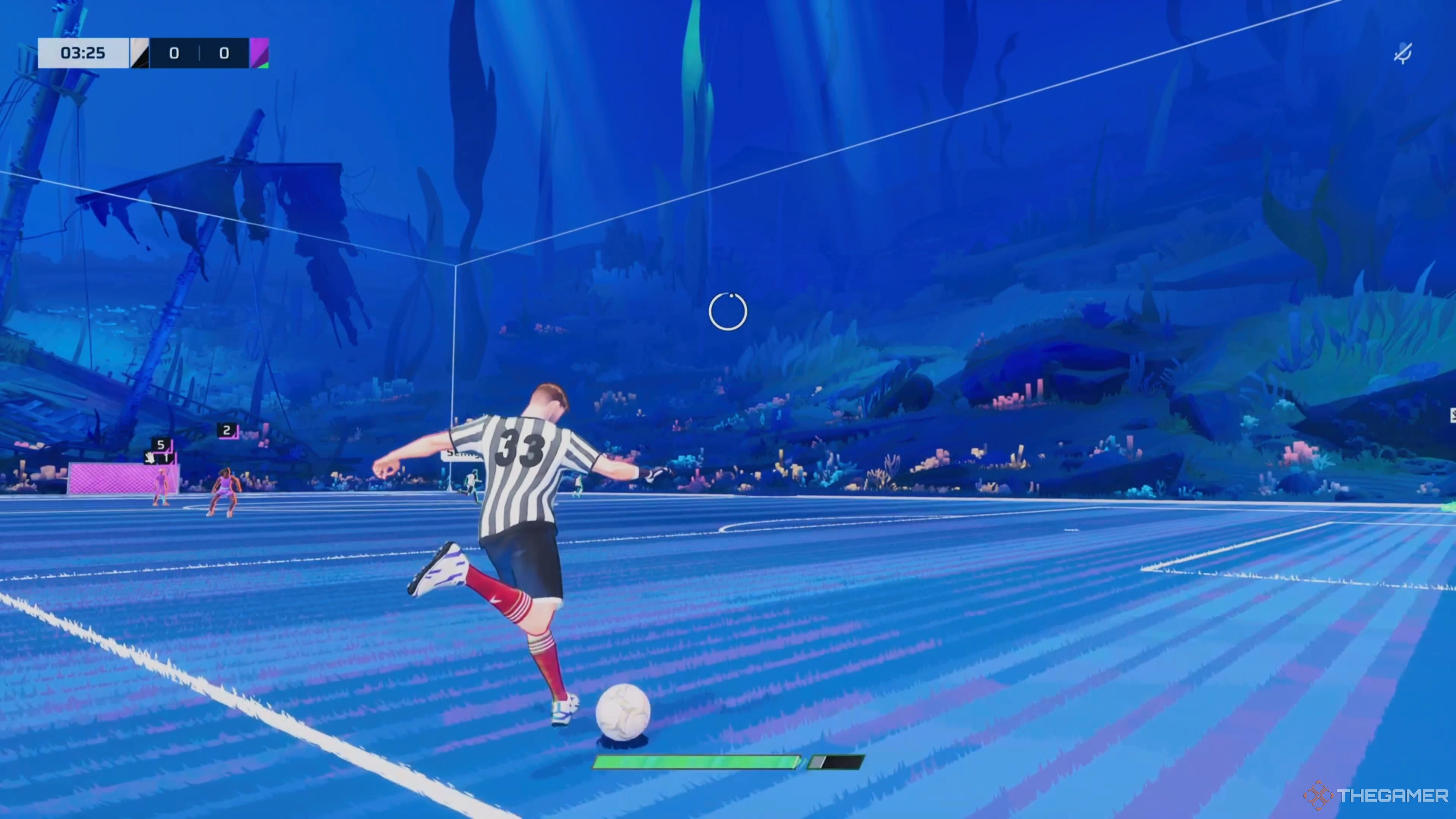 A defender clearing the ball in Rematch.