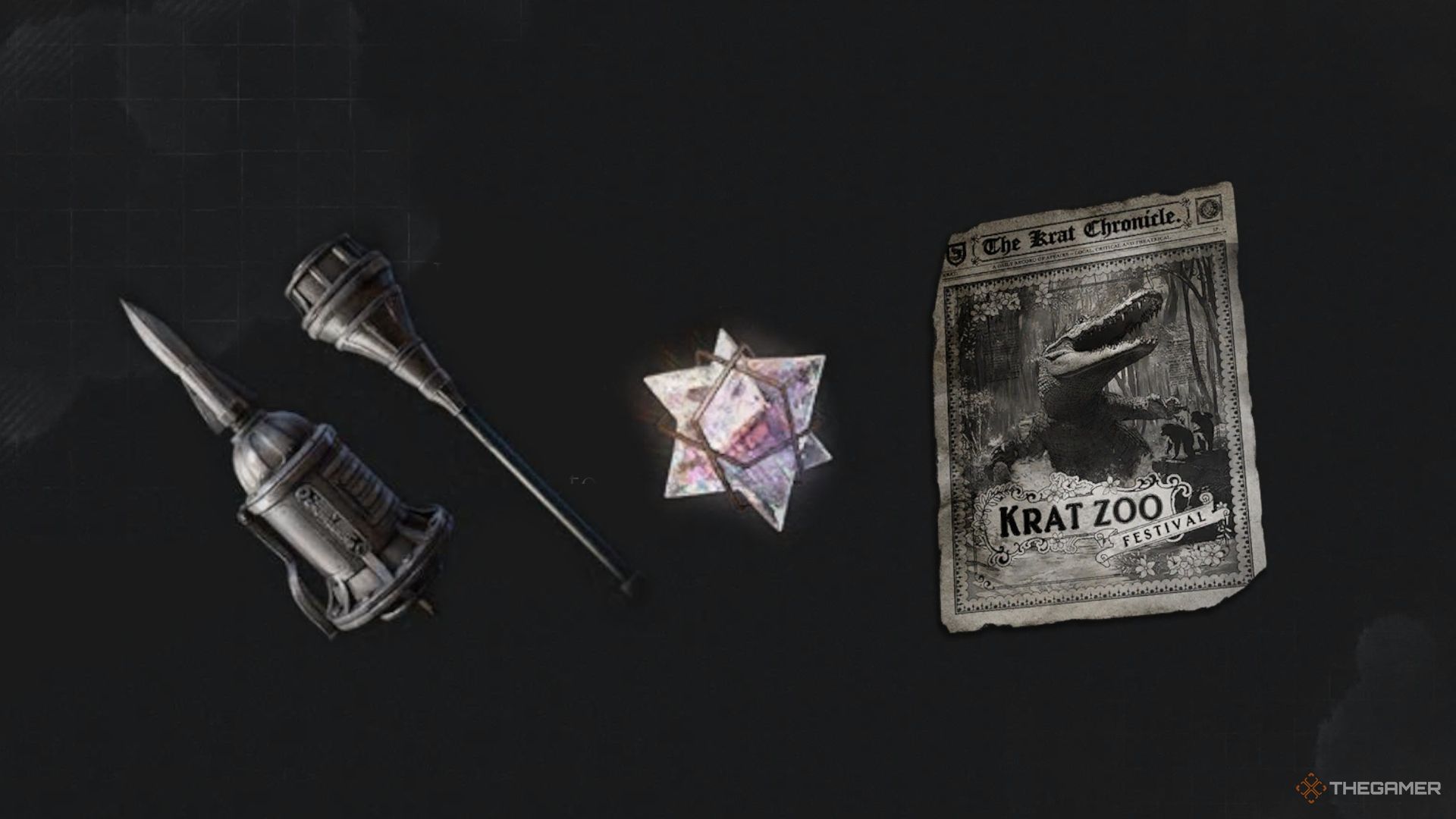 A document, quartz, and Lorenzi's Blade from Lies Of P Overture.