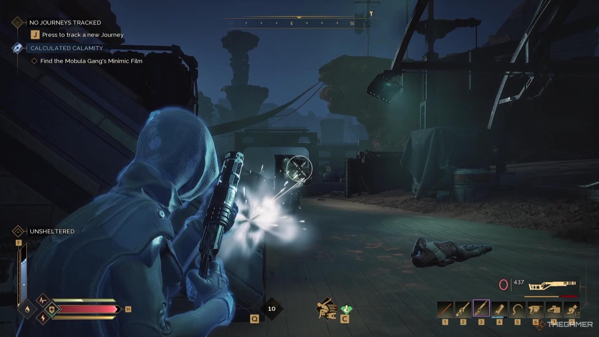 A Mentat fires a Scattergun at an enemy in Dune Awakening.
