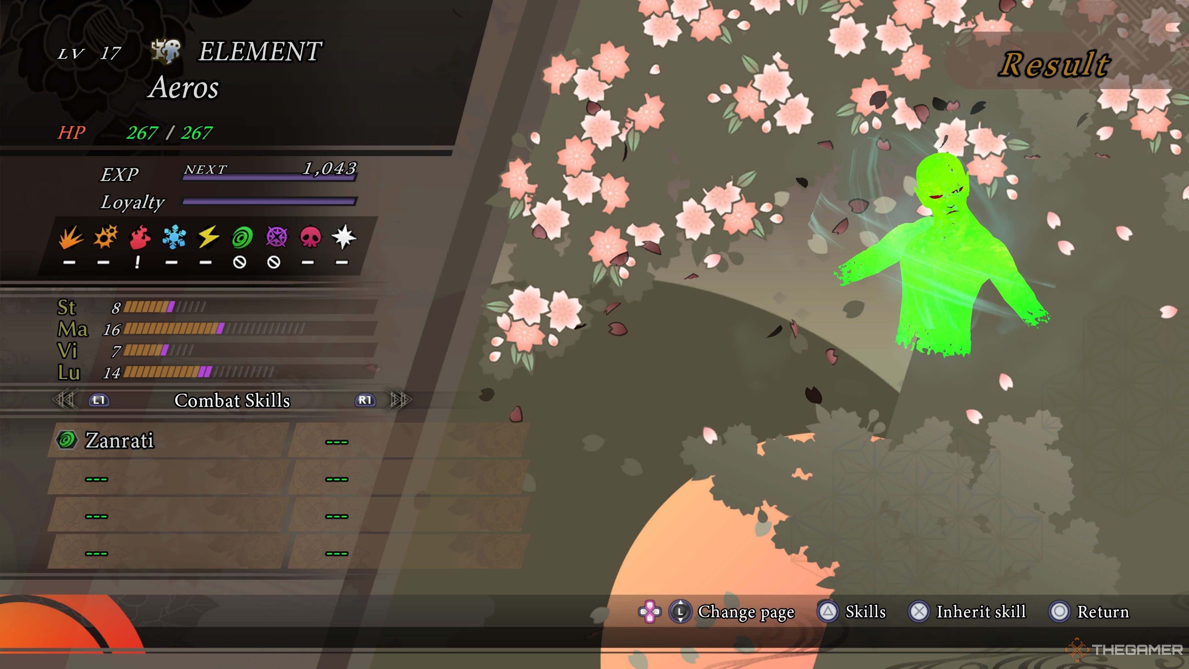 Aeros on the fusion screen in Raidou Remastered Mystery of the Soulless Army.