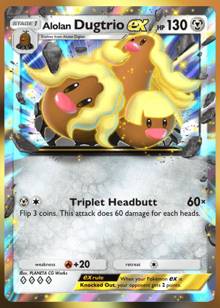 Alolan Dugtrio ex from Extradimensional Crisis in Pokemon TCG Pocket.