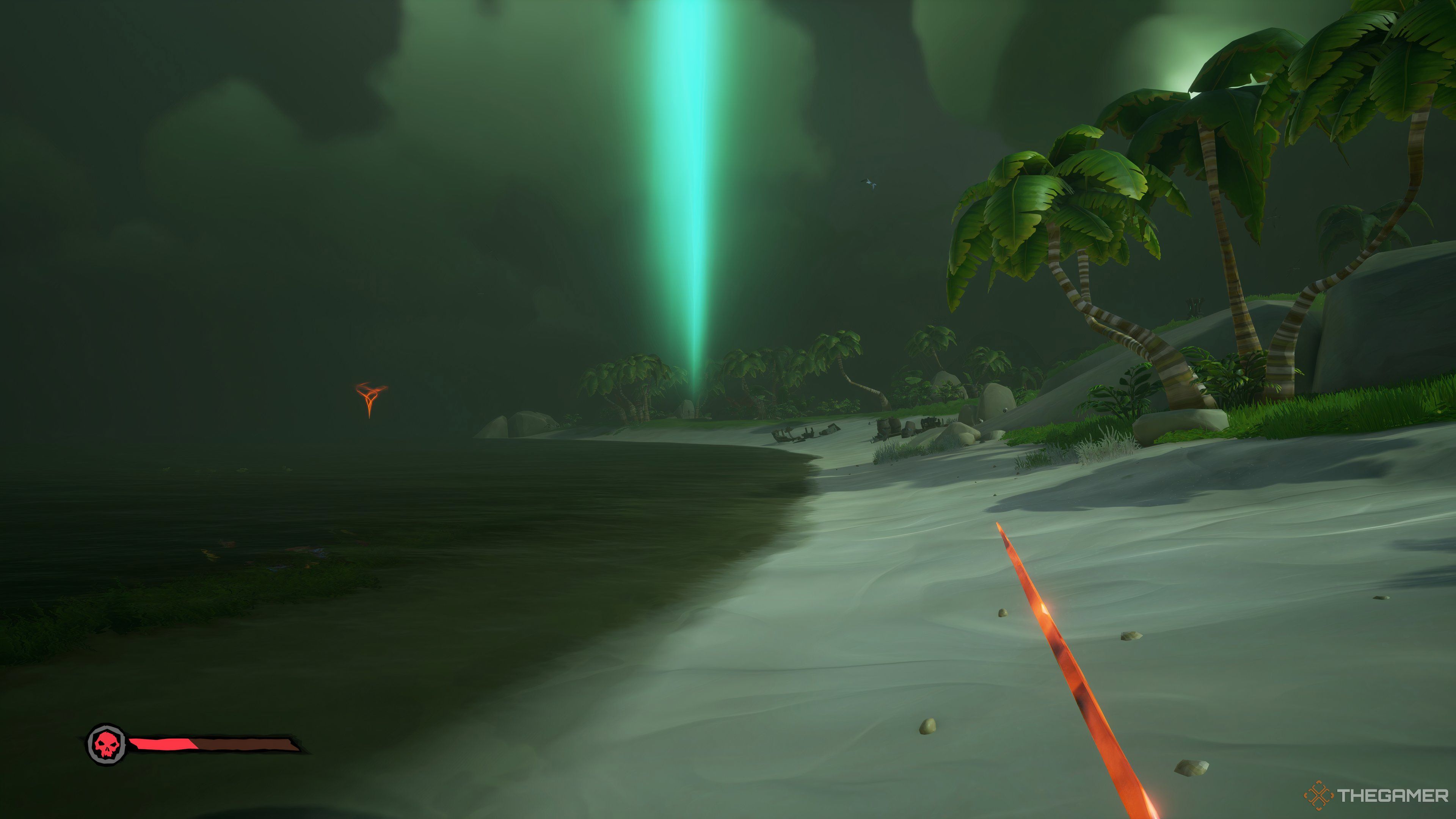 Beacon Pointing to Sarcophagus in Sea of Thieves.
