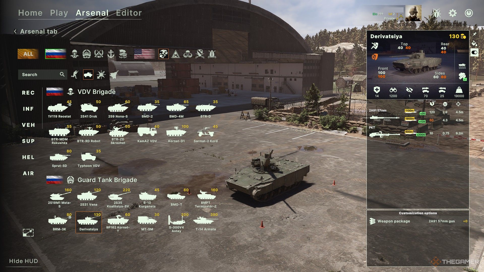 a russian derivatsiya tank on the armory screen in broken arrow.