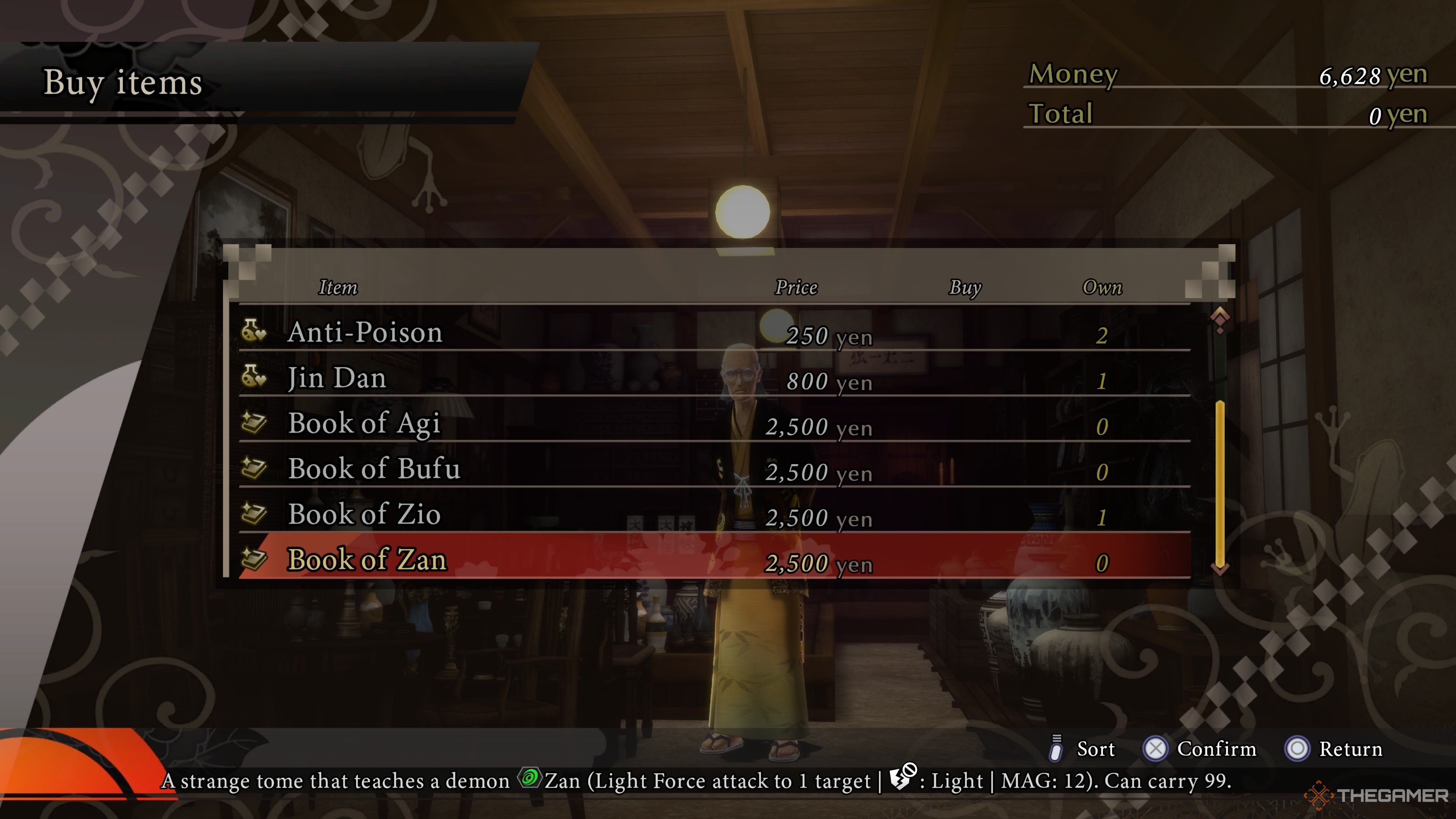 Buying the Book of Zan at Kounno-ya in Raidou Remastered The Mystery Of The Soulless Army.