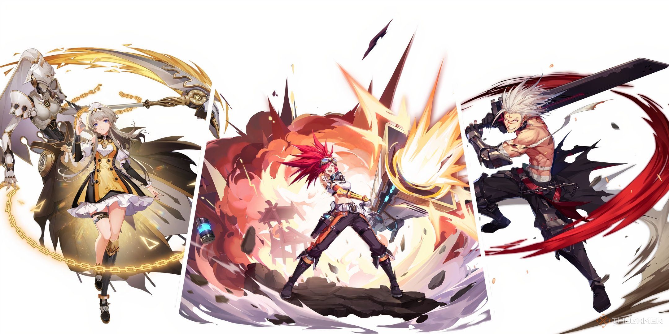 A side by side collage of the Scytheguard, Gunner and Berserker classes in Crystal of Atlan.