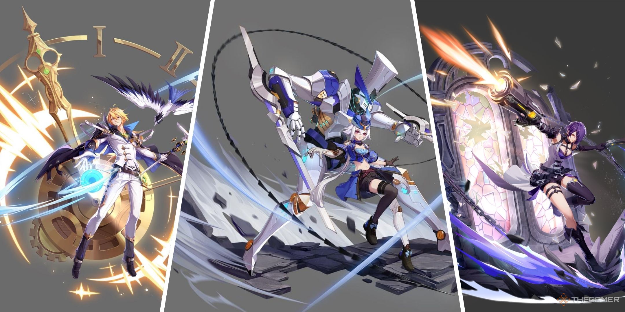 The Elementalist, Blademaiden and Bounty Hunter classes side by side in a collage from Crystal of Atlan.