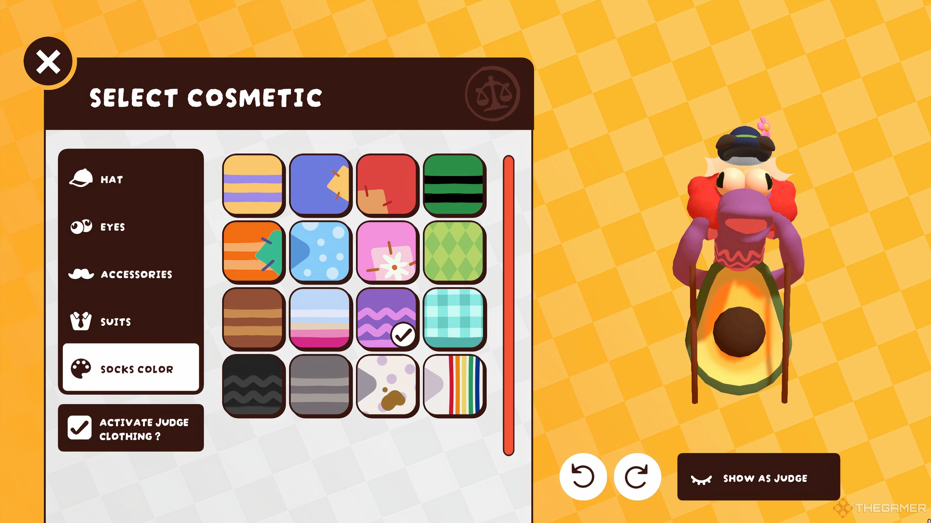 Cosmetic Section with sock color picked in Guilty as Sock.