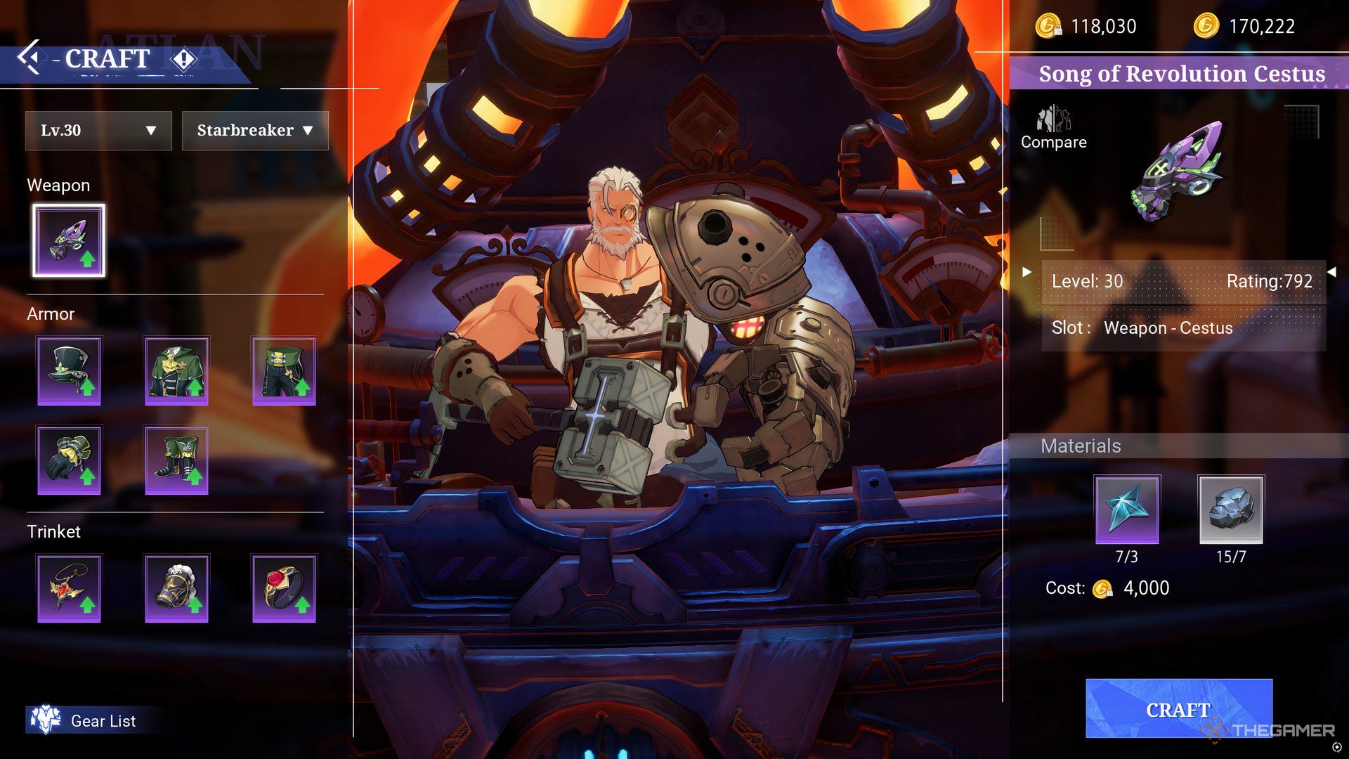 At the crafting menu in Crystal of Atlan. Glenn is in middle with the crafting items on the left and the item that's going to be crafted on the right. 