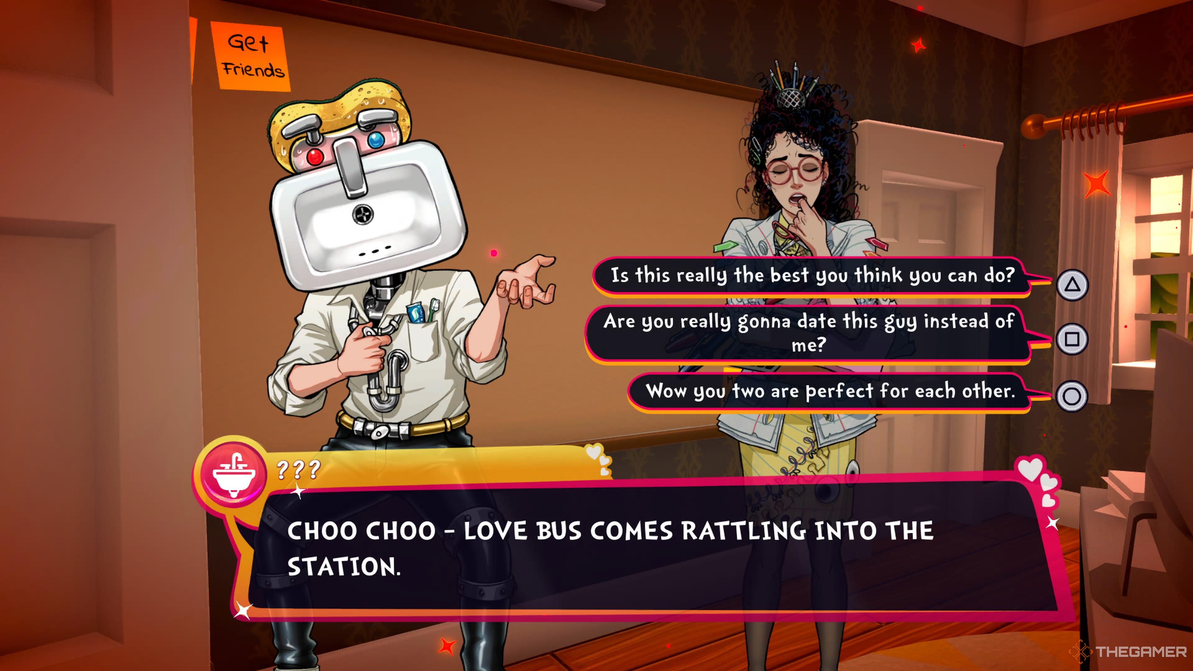 Penelope having an umcomfortable date with Sinclair in Date Everything.