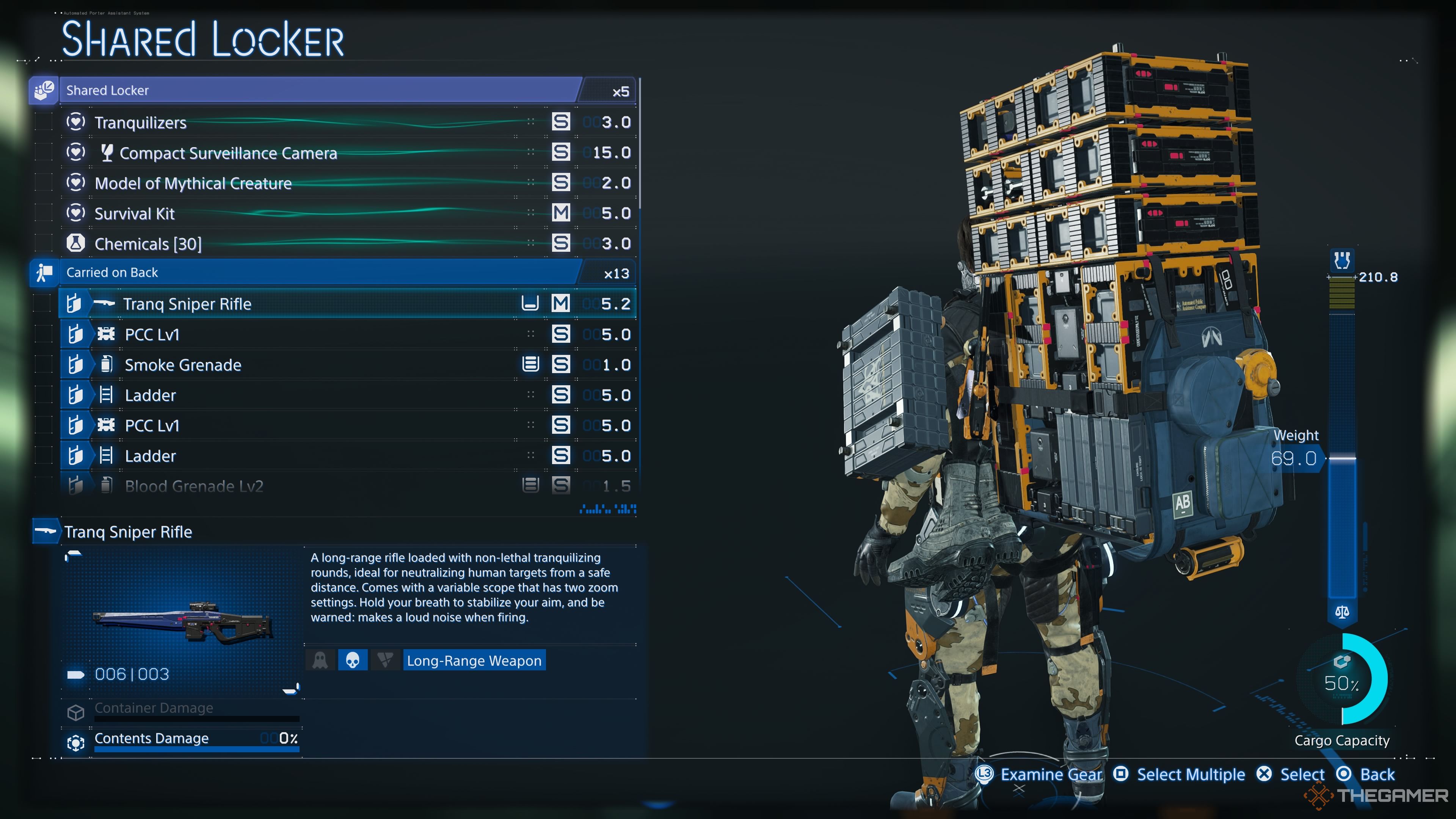 Death Stranding 2 On The Beach showing the shared locker menu.
