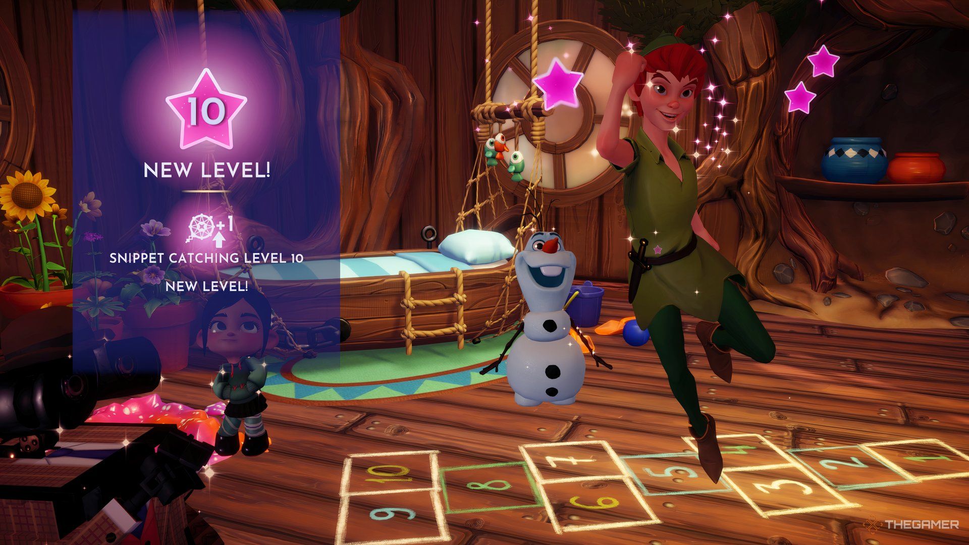 Disney Dreamlight Valley Peter Pan reaching level 10 in the hideout.