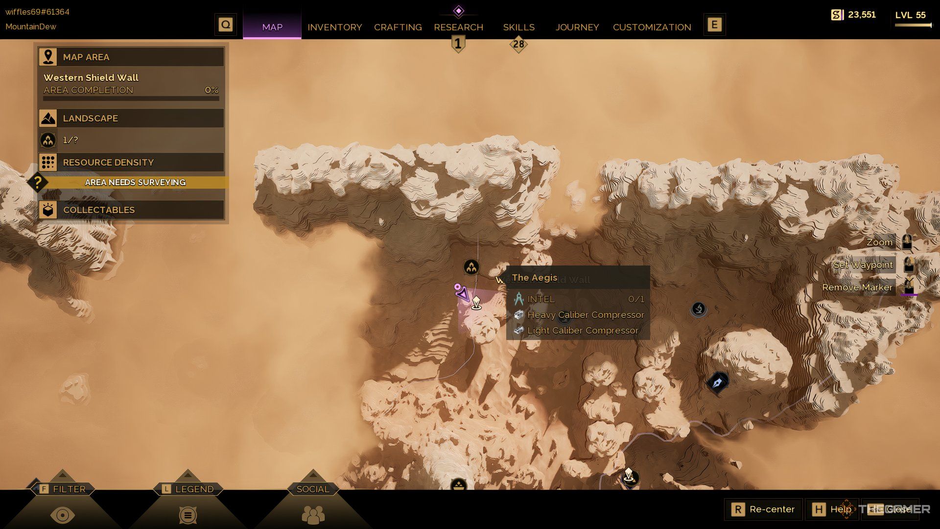 The Aegis stronghold highlighted in the map of Dune: Awakening. The lable for the location is shown as well.