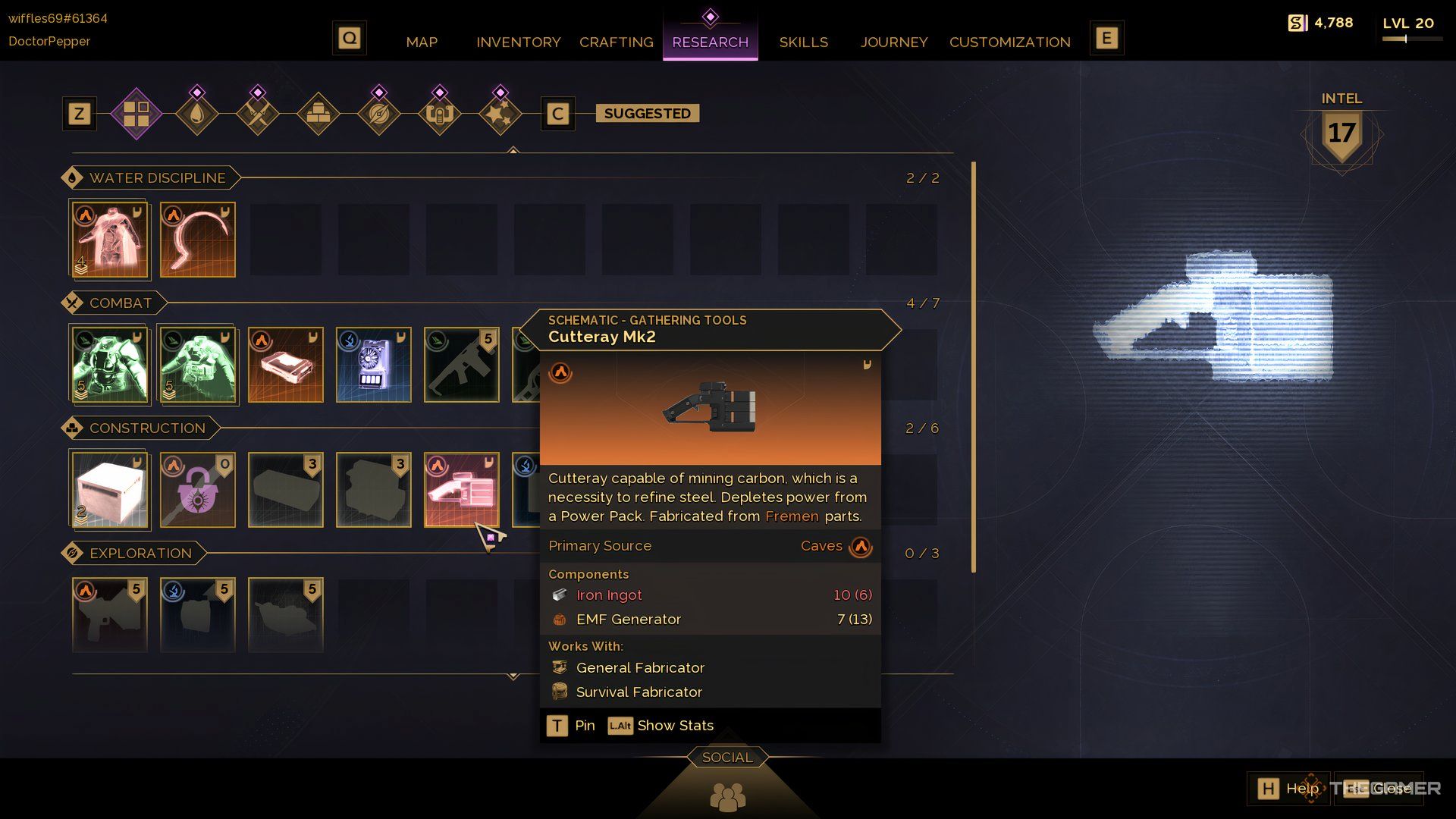 At the Research screen of Dune: Awakening with the Cutteray Mk2 selected. 
