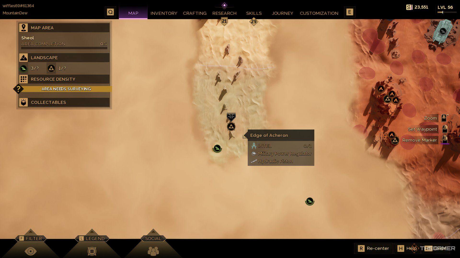 The Edge of Acheron stronghold selected on the map of Dune: Awakening. 