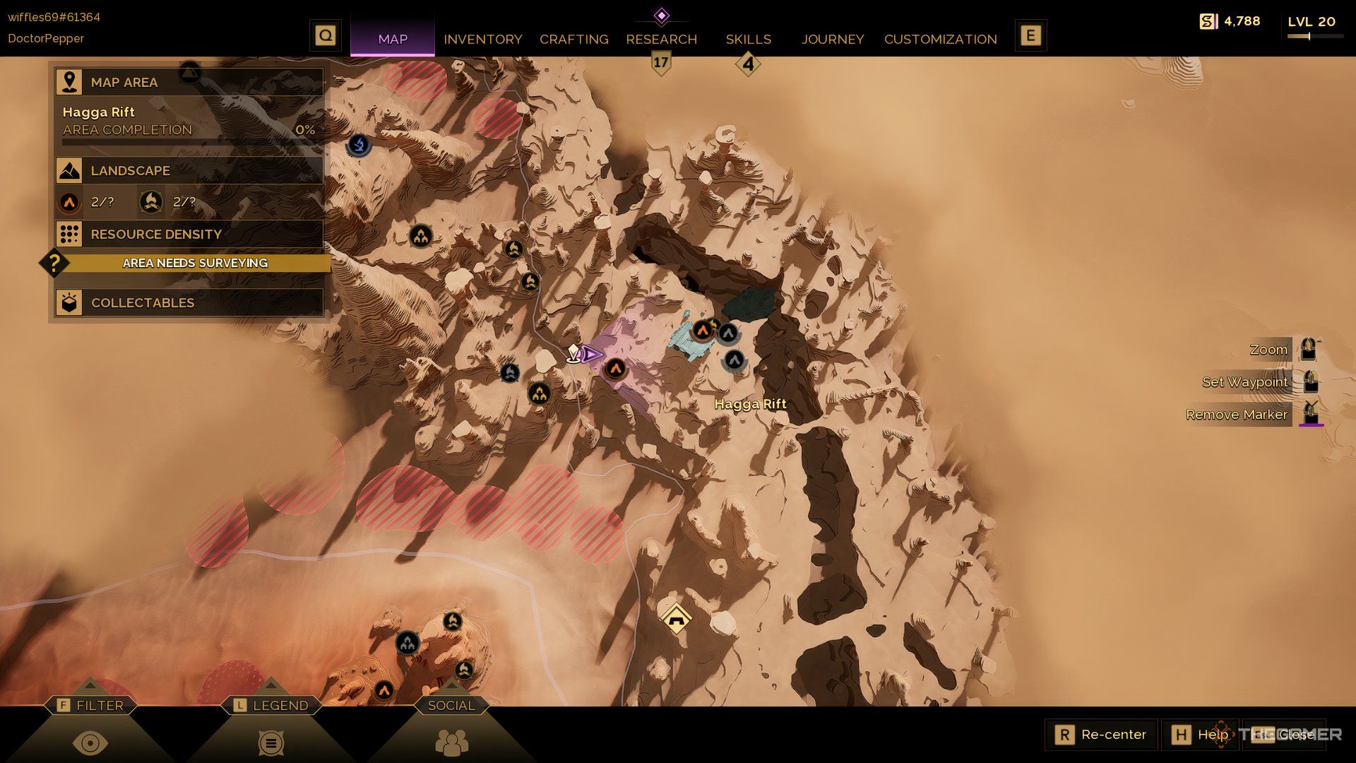 Player's postion in the Hagga Rift highlighted on the map for Dune: Awakening. 