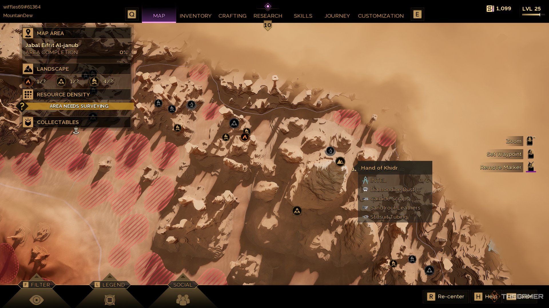 The Hand of Khidr highlighted in the map of Dune: Awakening. 