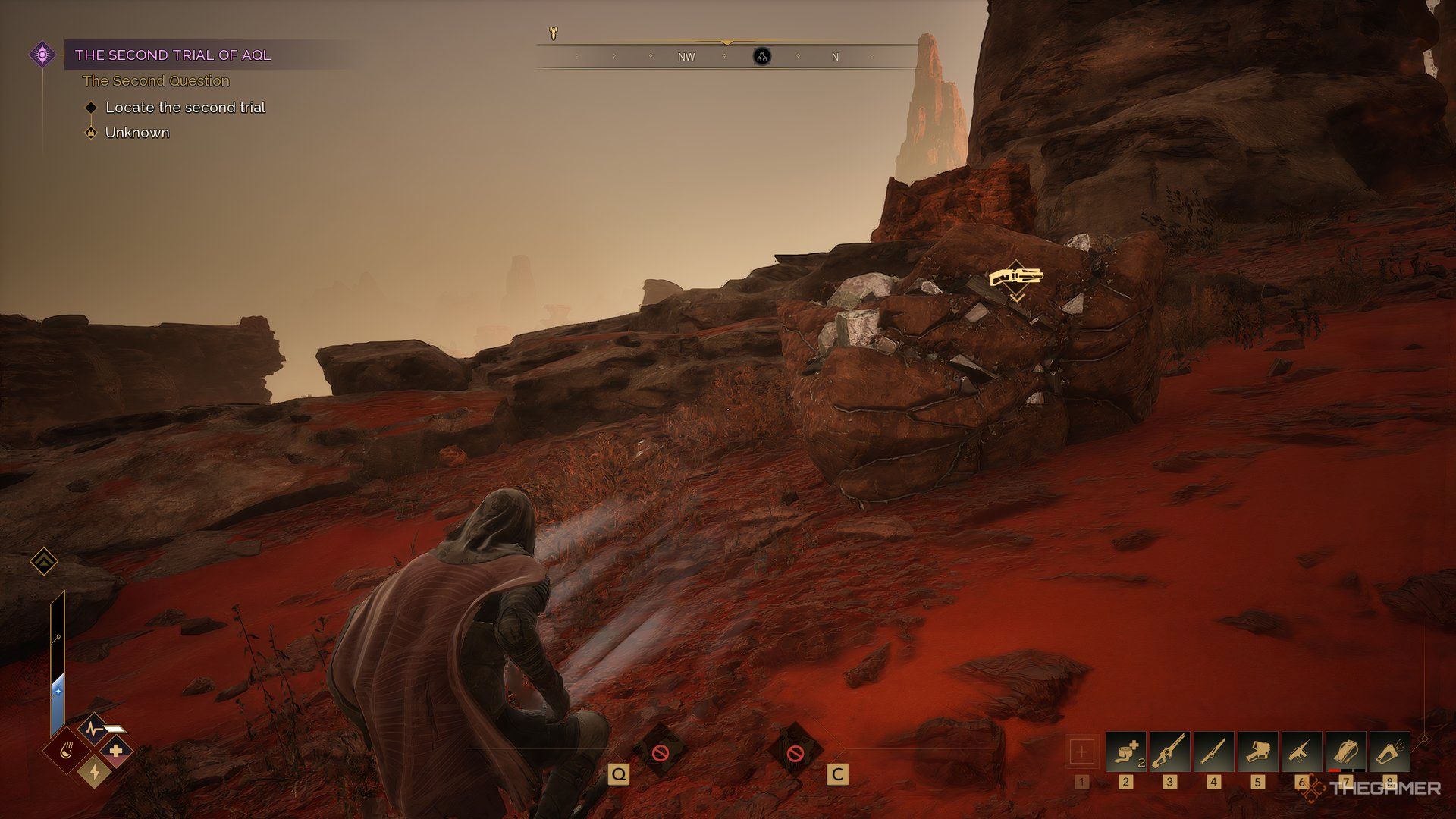 Player standing infront of an Iron Stone rock pile in Dune: Awakening