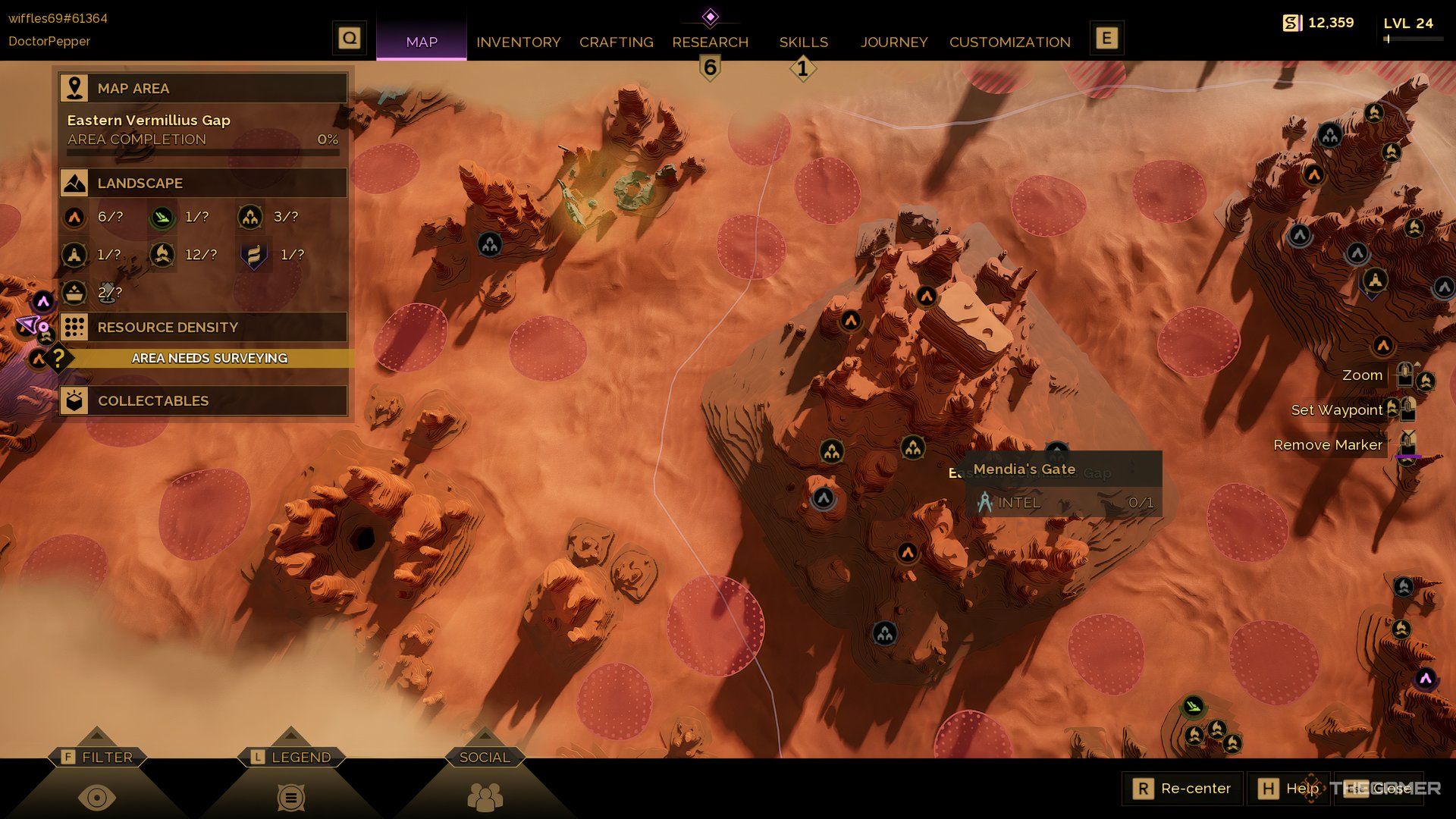Карта Dune: Awakening с выбранными Воротами Мендии.