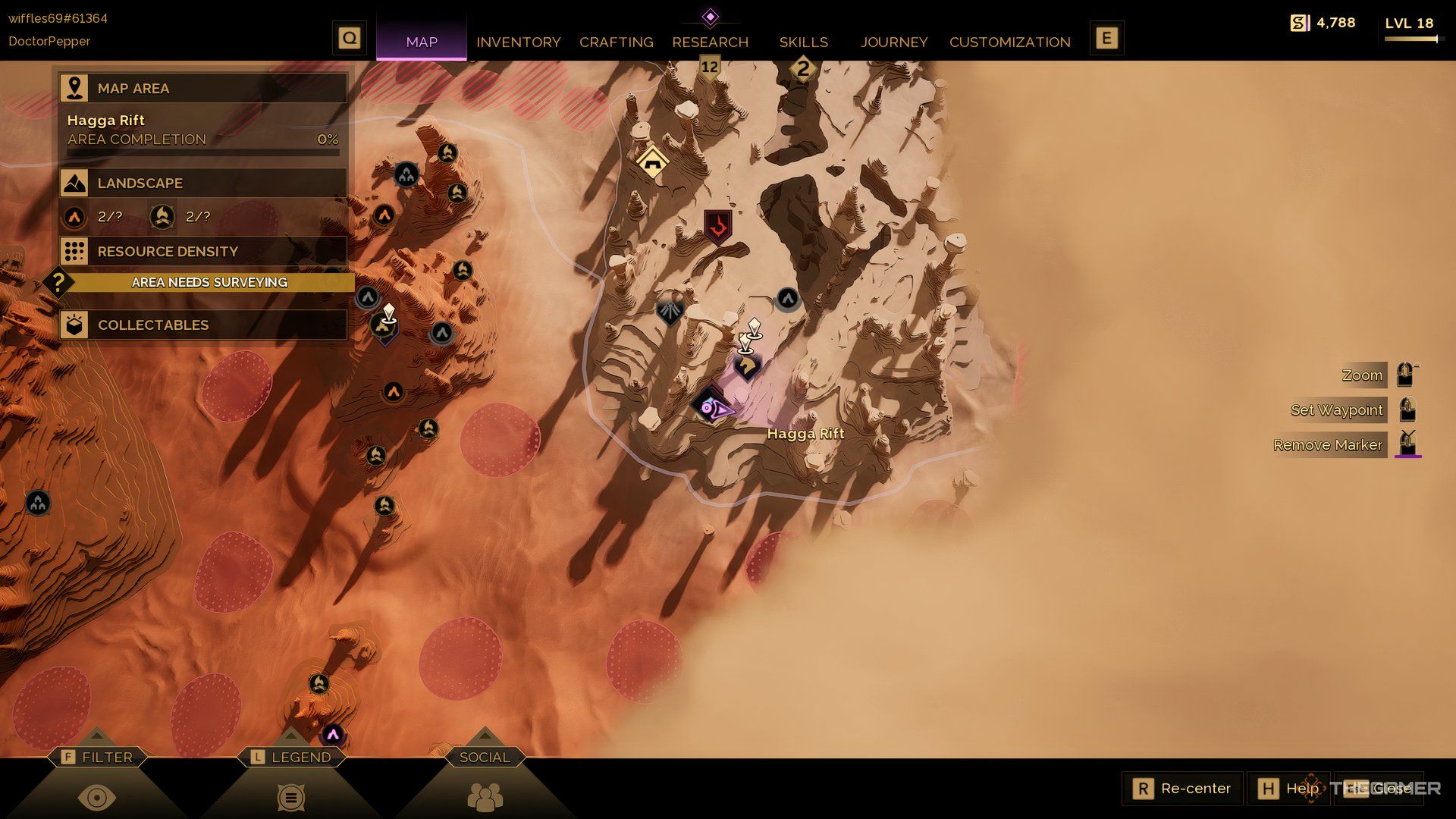 Player's postion at the Riftwatch location highlighted in the map of Dune: Awakening