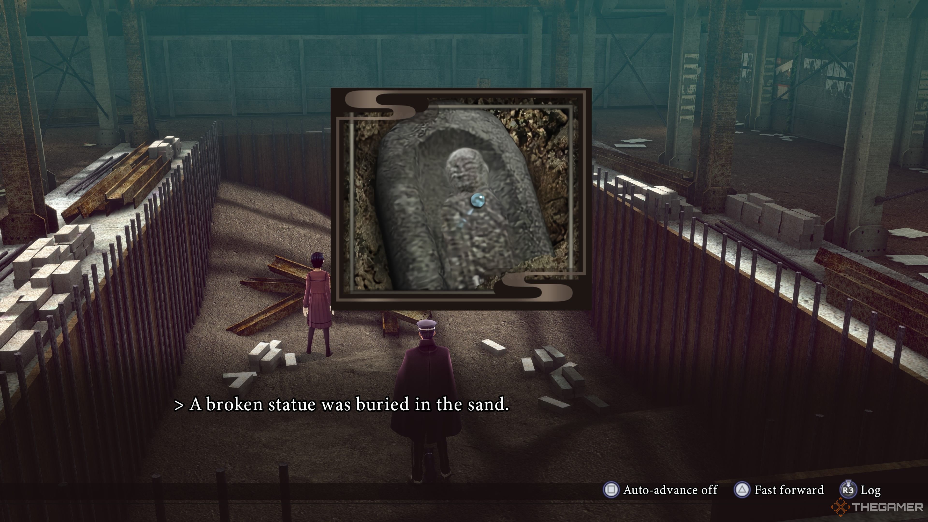 Finding a broken statue at the construction site in Raidou Remastered The Mystery of the Soulless Army.