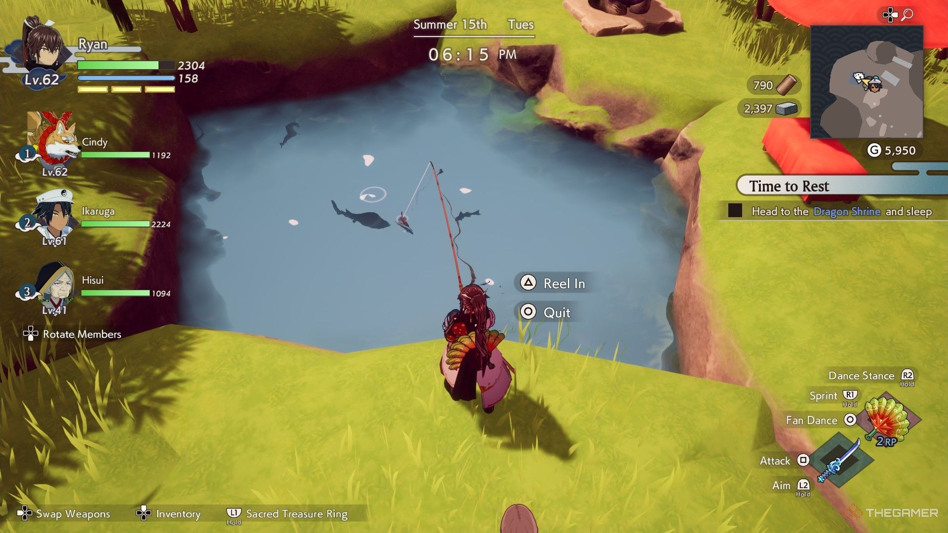 Fishing in a pond in Rune Factory Guardians of Azuma.
