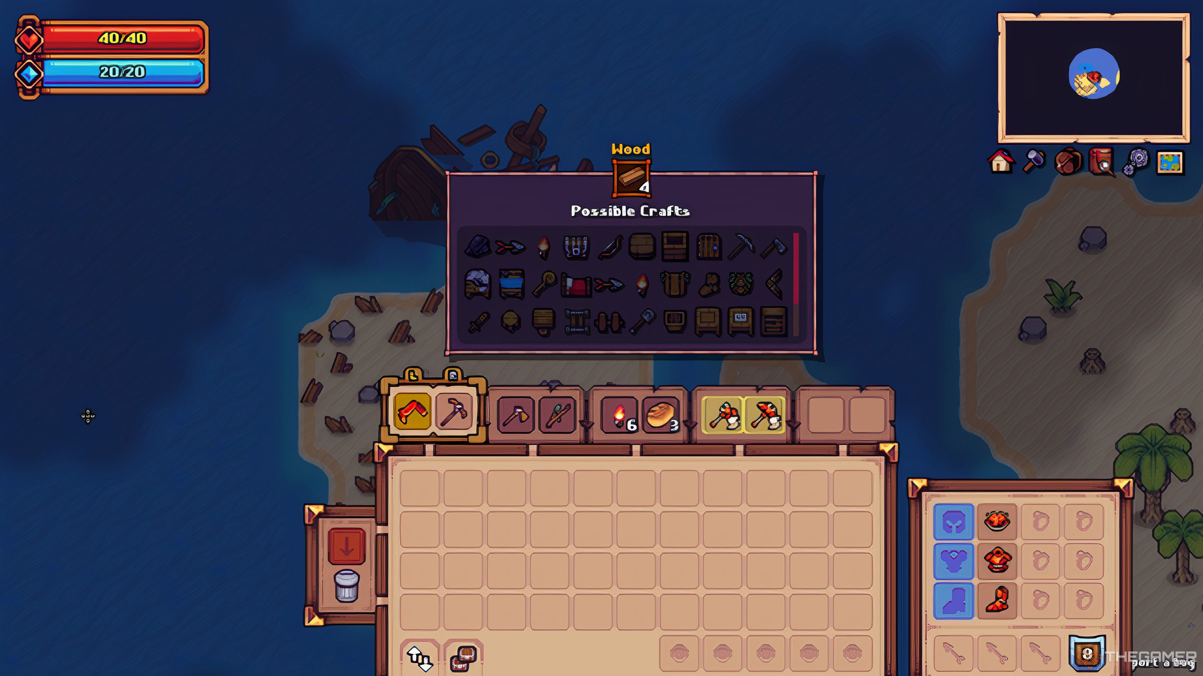 The Guide's Information Window with Wood in the item slot, showing all applicable recies that use it in Tinkerlands.