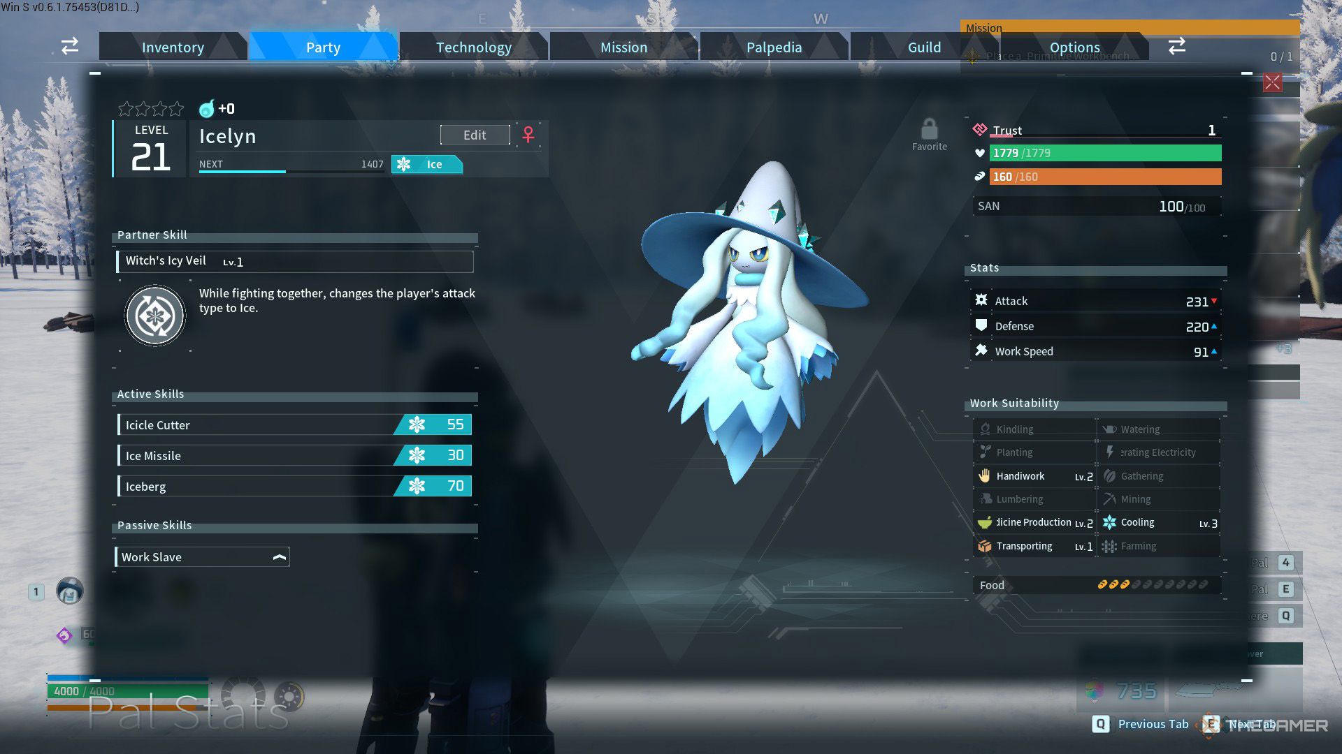Icelyn's palpedia entry displayed in Palworld.